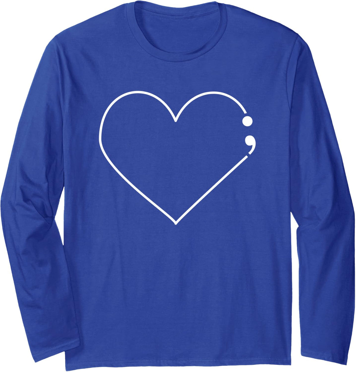 Semicolon Heart Mental Health Awareness Therapist Depressed Long Sleeve T-Shirt - Adult Unisex Royal Blue