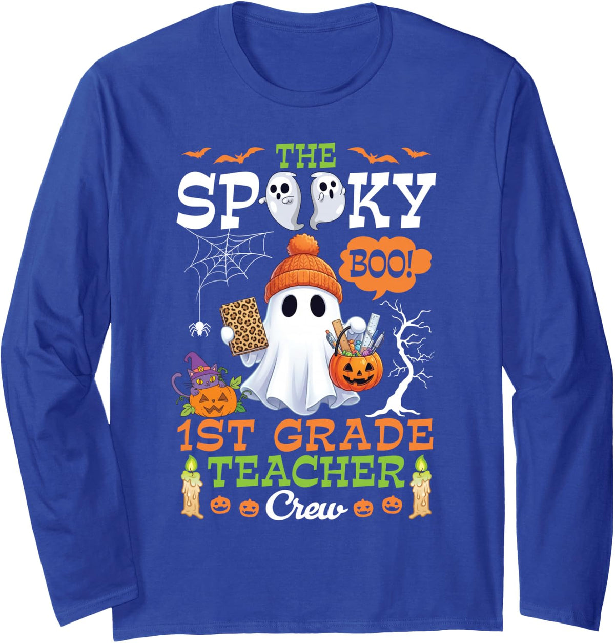 The Spooky Boo 1st Grade Teacher Crew Halloween Cute Ghost Long Sleeve T-Shirt - Adult Unisex Royal Blue