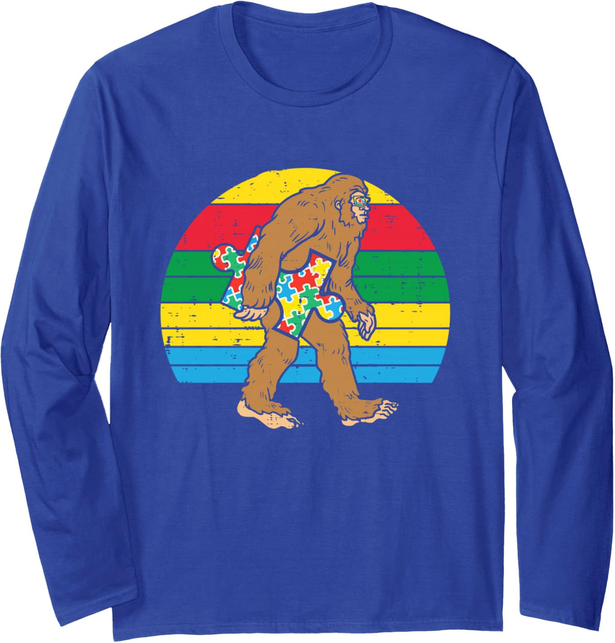 Autism Awareness Bigfoot Sasquatch Puzzle Men Women Costume Long Sleeve T-Shirt - Adult Unisex Royal Blue