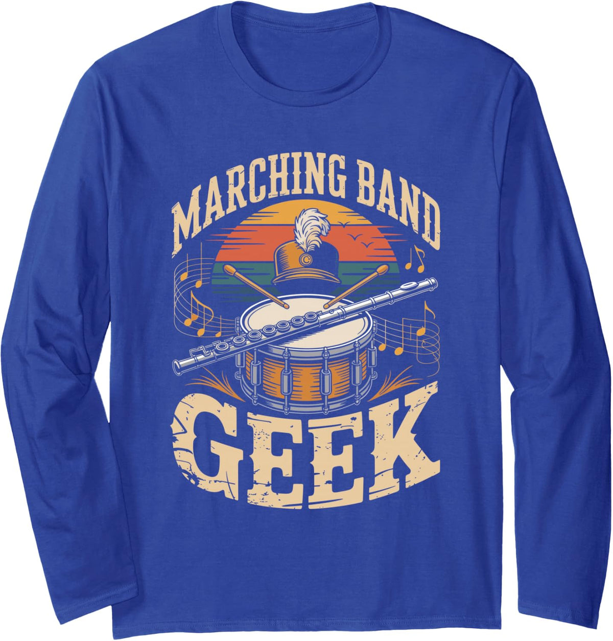 Marching Band Geek Flute Flutist Long Sleeve T-Shirt - Adult Unisex Royal Blue