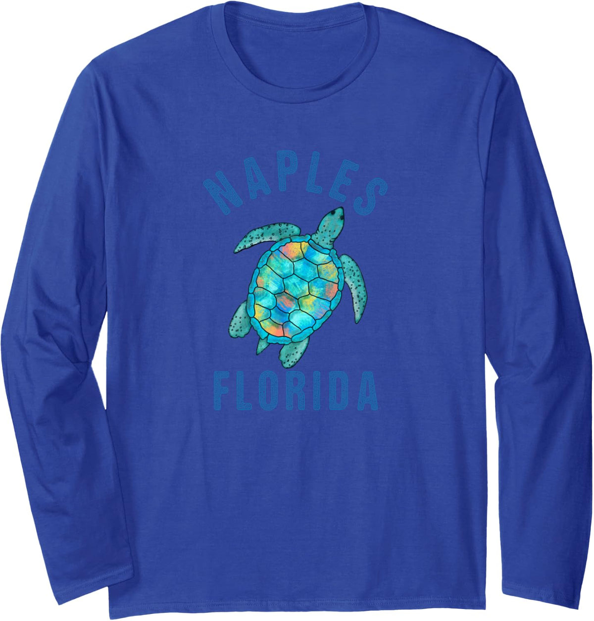 Naples, FL Beach Design / Sea Turtle Illustration Gift Long Sleeve T-Shirt - Adult Unisex Royal Blue