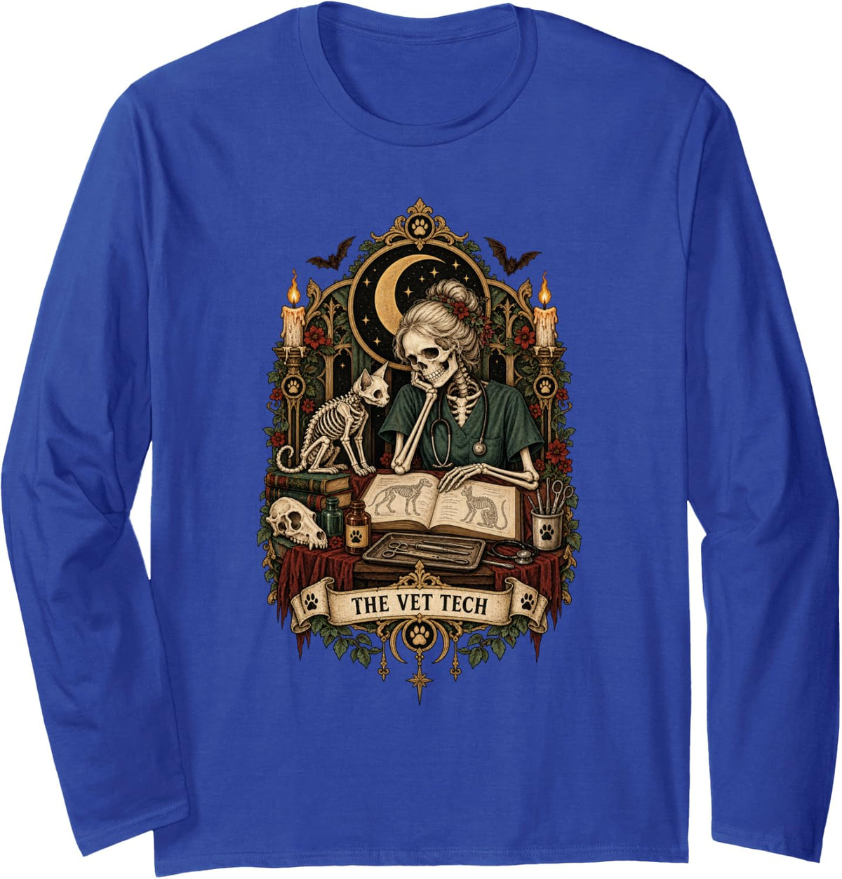 Skeleton Stethoscope Veterinarian The Vet Tech Long Sleeve T-Shirt - Adult Unisex Royal Blue