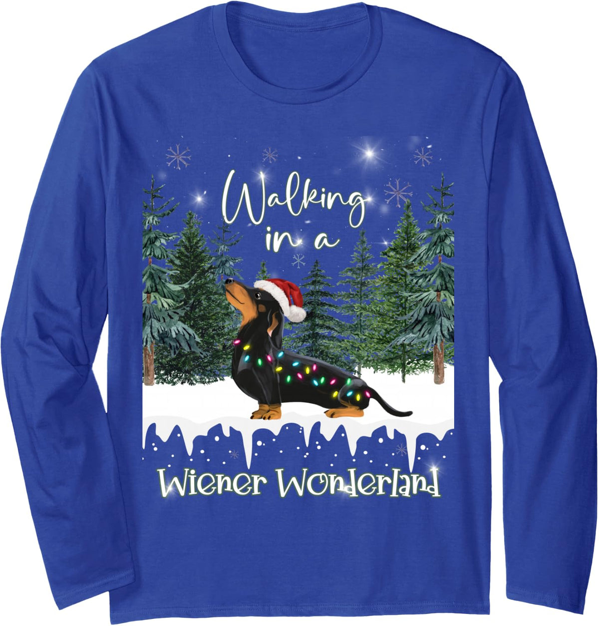 Walking in A Wiener Wonderland Dachshund Long Sleeve T-Shirt - Adult Unisex Royal Blue
