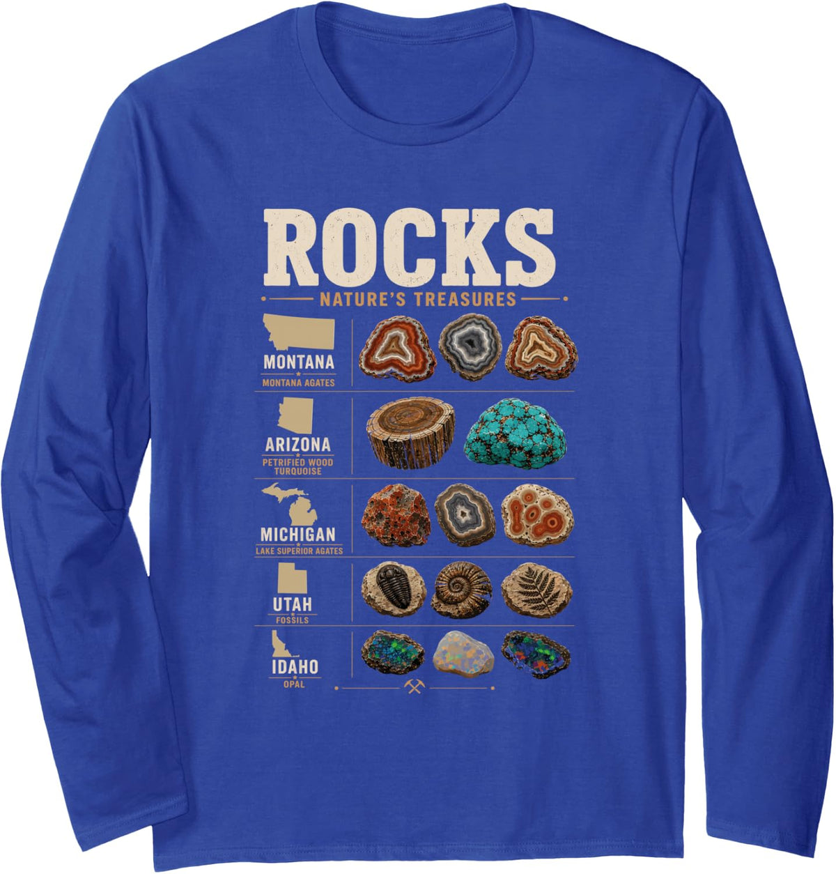 Rock Collecting Fun Tee Montana Arizona Utah Rockhounding Long Sleeve T-Shirt - Adult Unisex Royal Blue