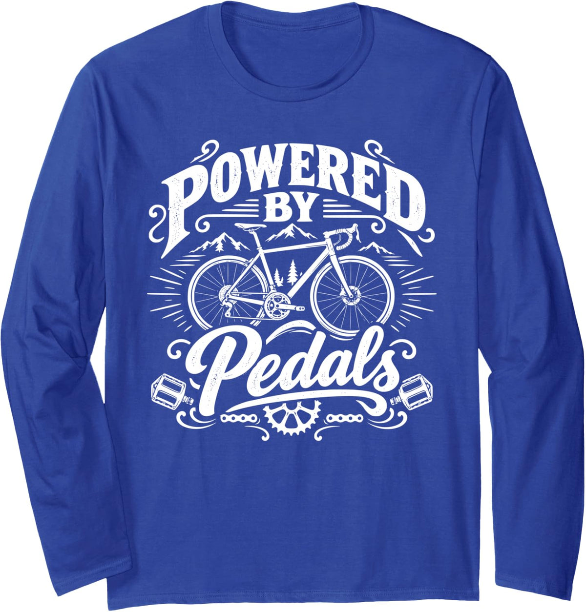 Bike & Biking, Powered by Pedals Long Sleeve T-Shirt - Adult Unisex Royal Blue