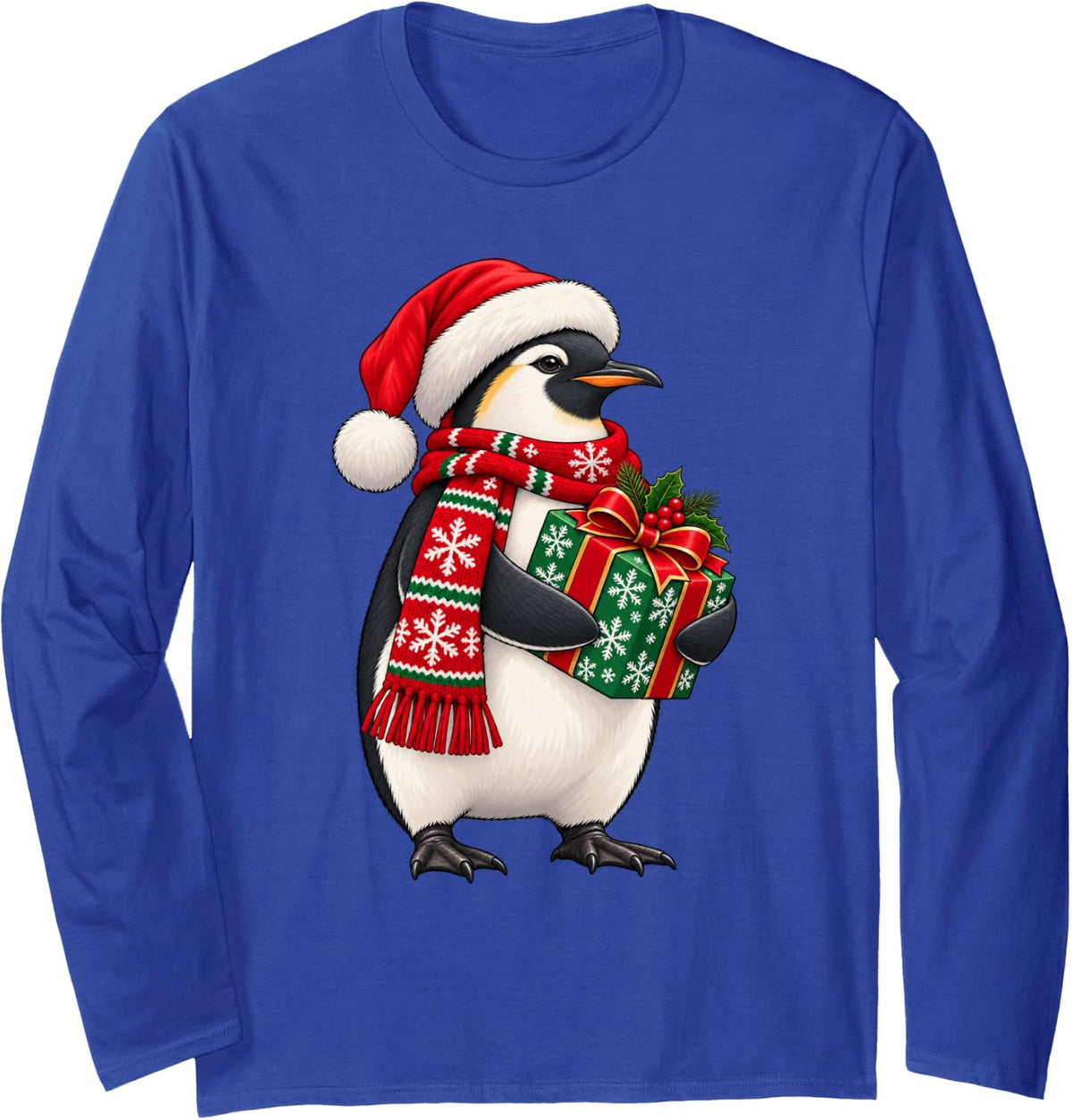 Penguin Christmas Xmas Long Sleeve T-Shirt - Adult Unisex Royal Blue