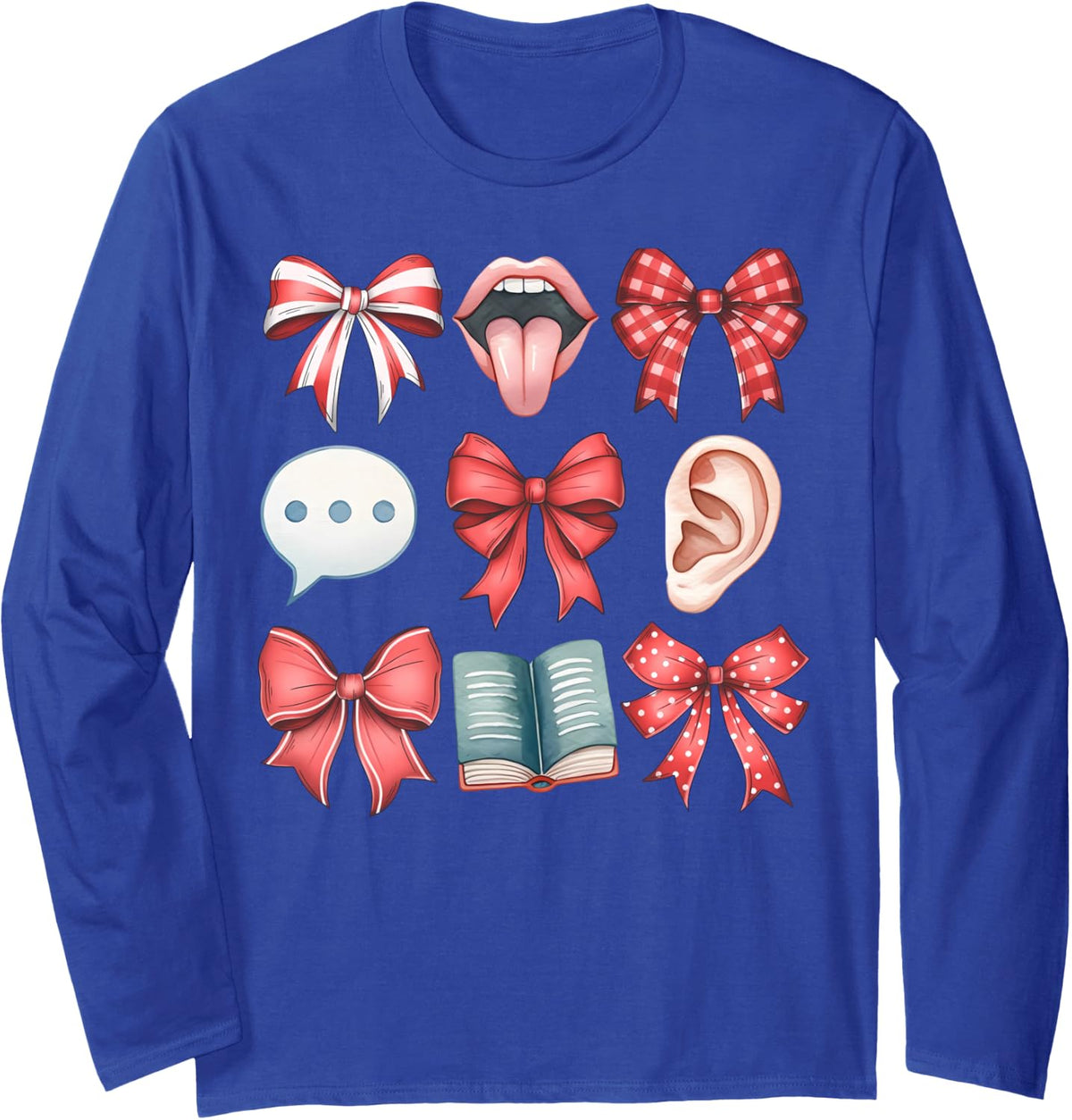 Christmas Speech Therapy Coquette Bow SLP Speech Pathologist Long Sleeve T-Shirt - Adult Unisex Royal Blue