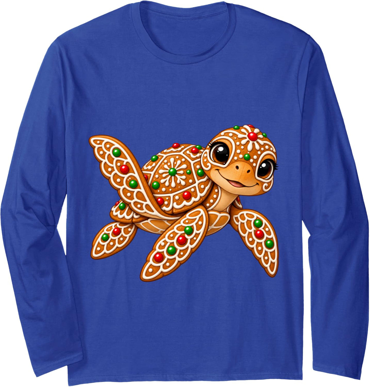 Sea Turtle Gingerbread Cute Christmas Long Sleeve T-Shirt - Adult Unisex Royal Blue