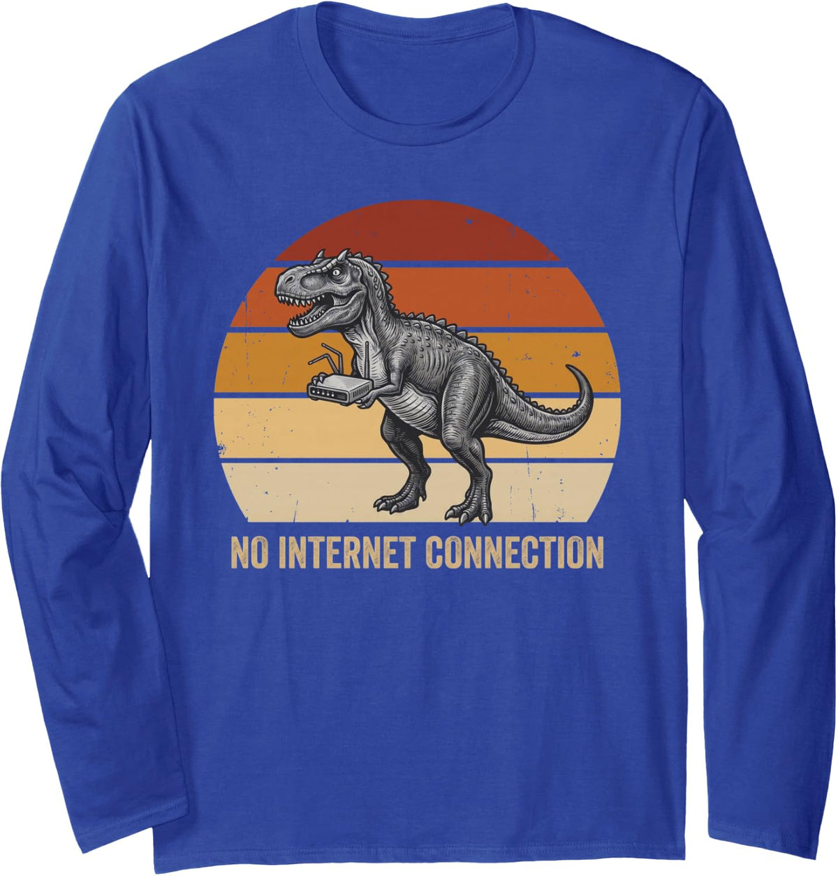 Dinosaur Art Retro Funny No WiFi Coder Web Developer Humor Long Sleeve T-Shirt - Adult Unisex Royal Blue