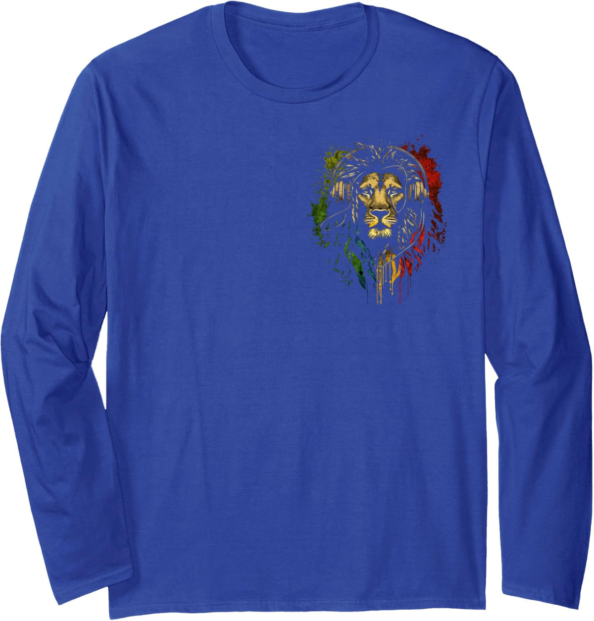 Rasta Reggae Lion Of Judah Jamaican Pride Rastafari Lion Long Sleeve T-Shirt - Adult Unisex Royal Blue