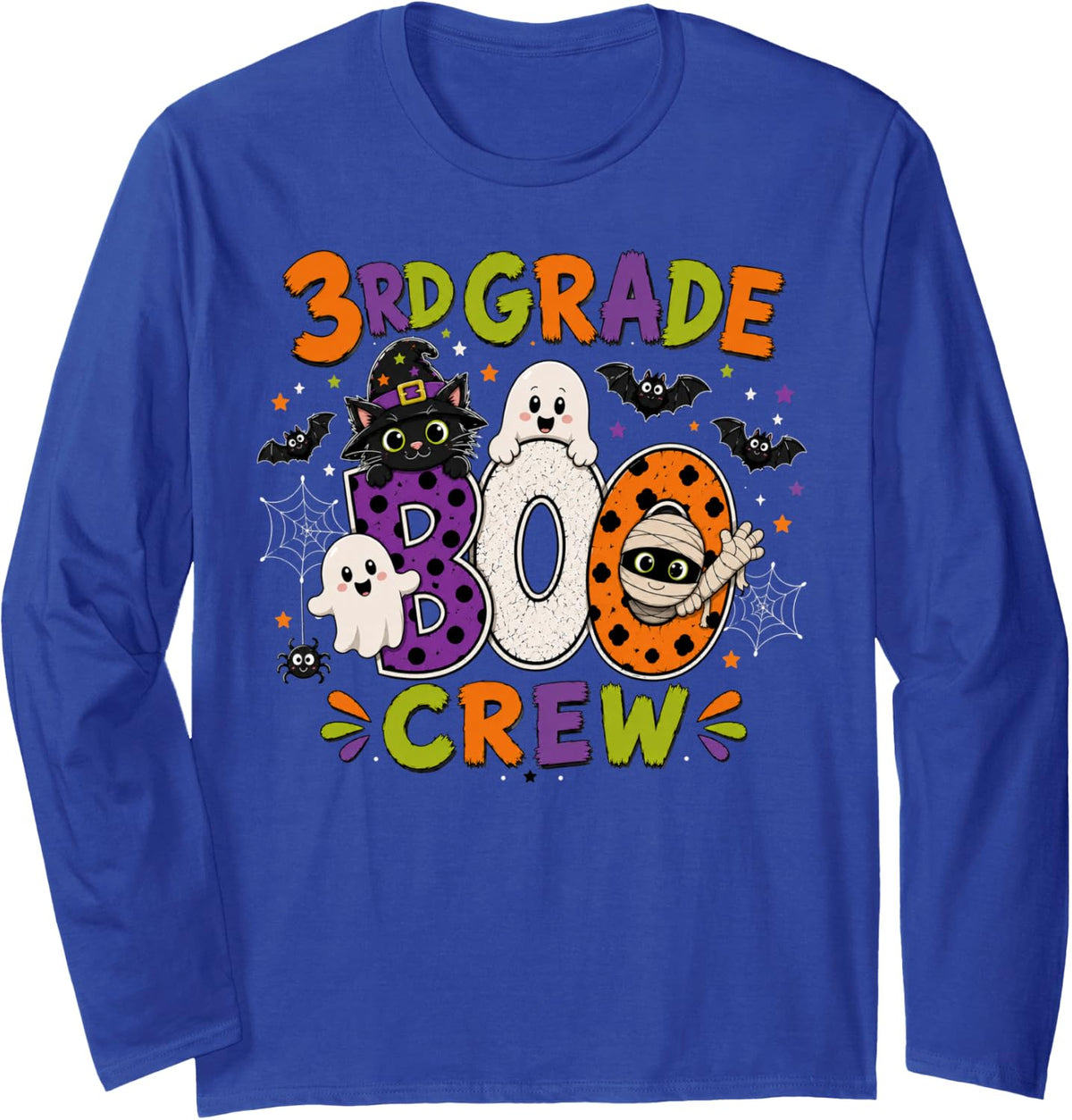 3rd Grade Boo Crew Student Teacher Ghost Halloween Costume Long Sleeve T-Shirt - Adult Unisex Royal Blue