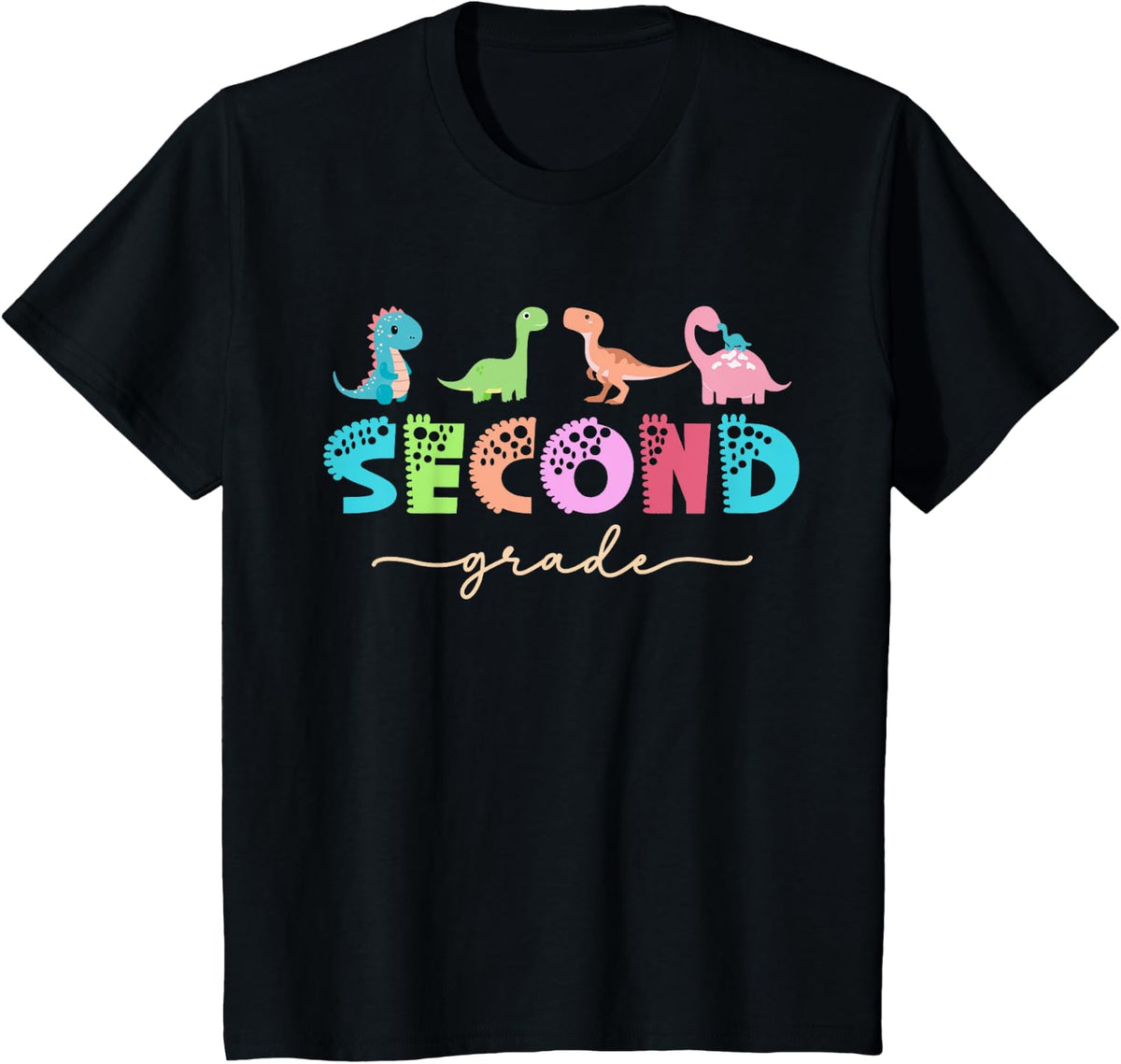 Retro Second Grade Teacher Team Dinosaur Back to School T-Shirt - Black