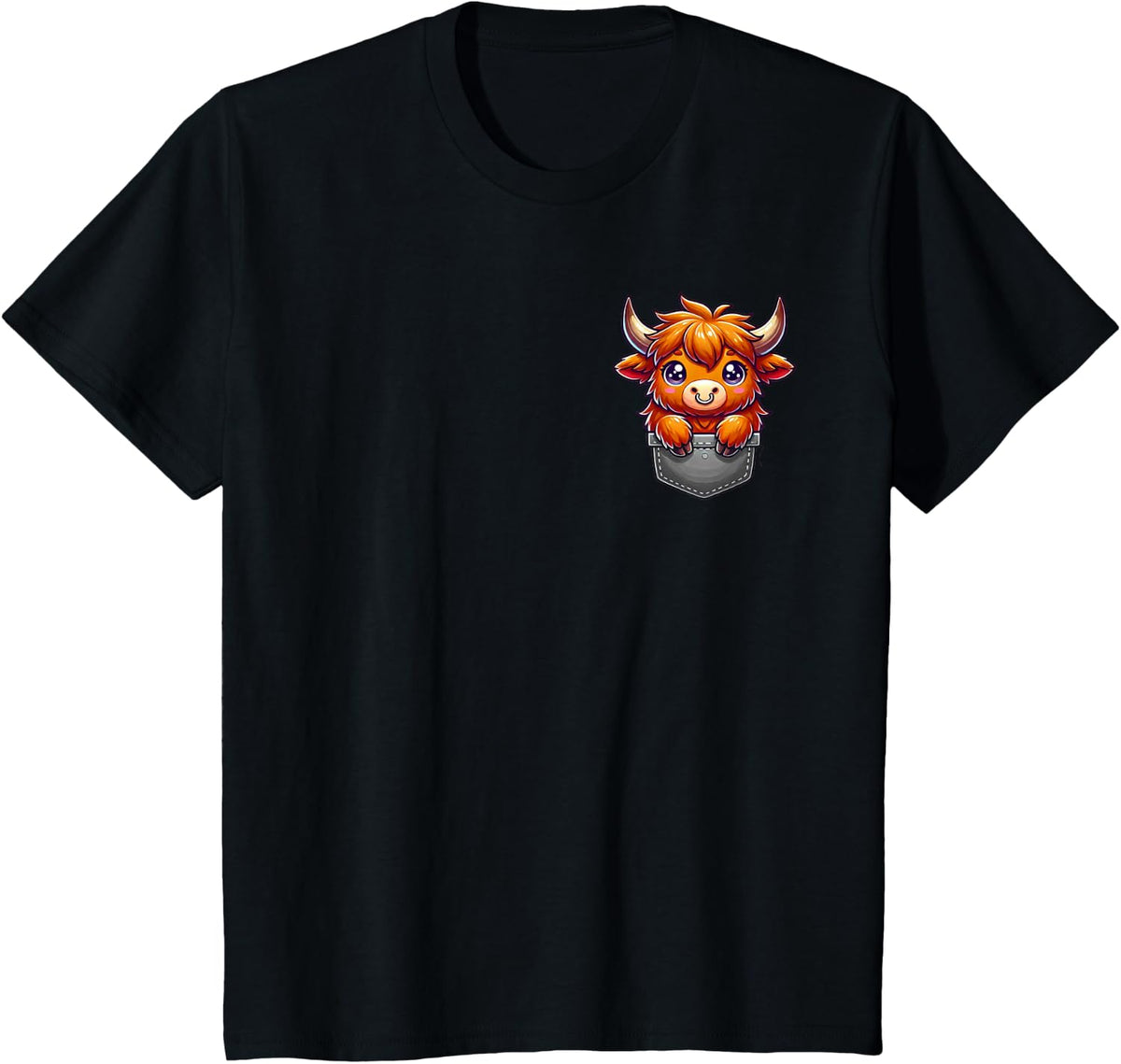 Pocket Scottish Highland Cow Lover Cow Scotland Farm Animal T-Shirt - Black