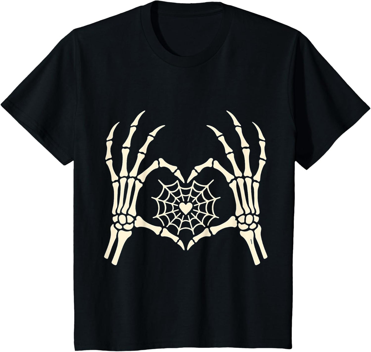 Valentine's Day Skeleton Hand Heart Spiderweb Halloween T-Shirt - Black