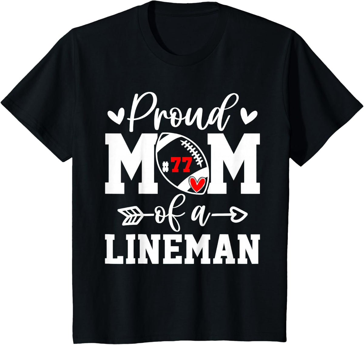 Night Number 77 Football Jersey Proud Mom Lineman Football T-Shirt - Black