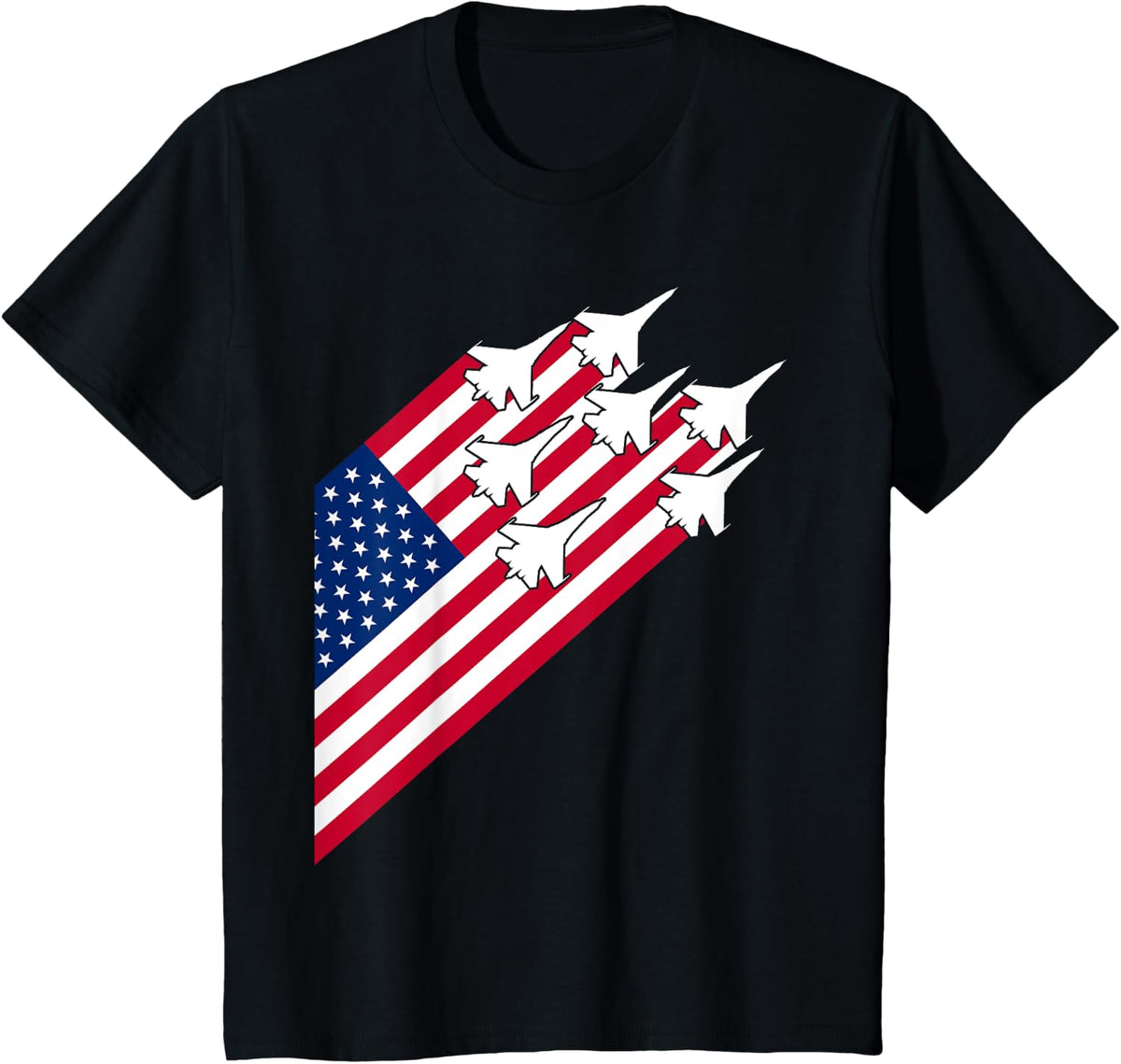 Fighter Jets USA Flag 4th of July Fighter Jet Flag T-Shirt - Black