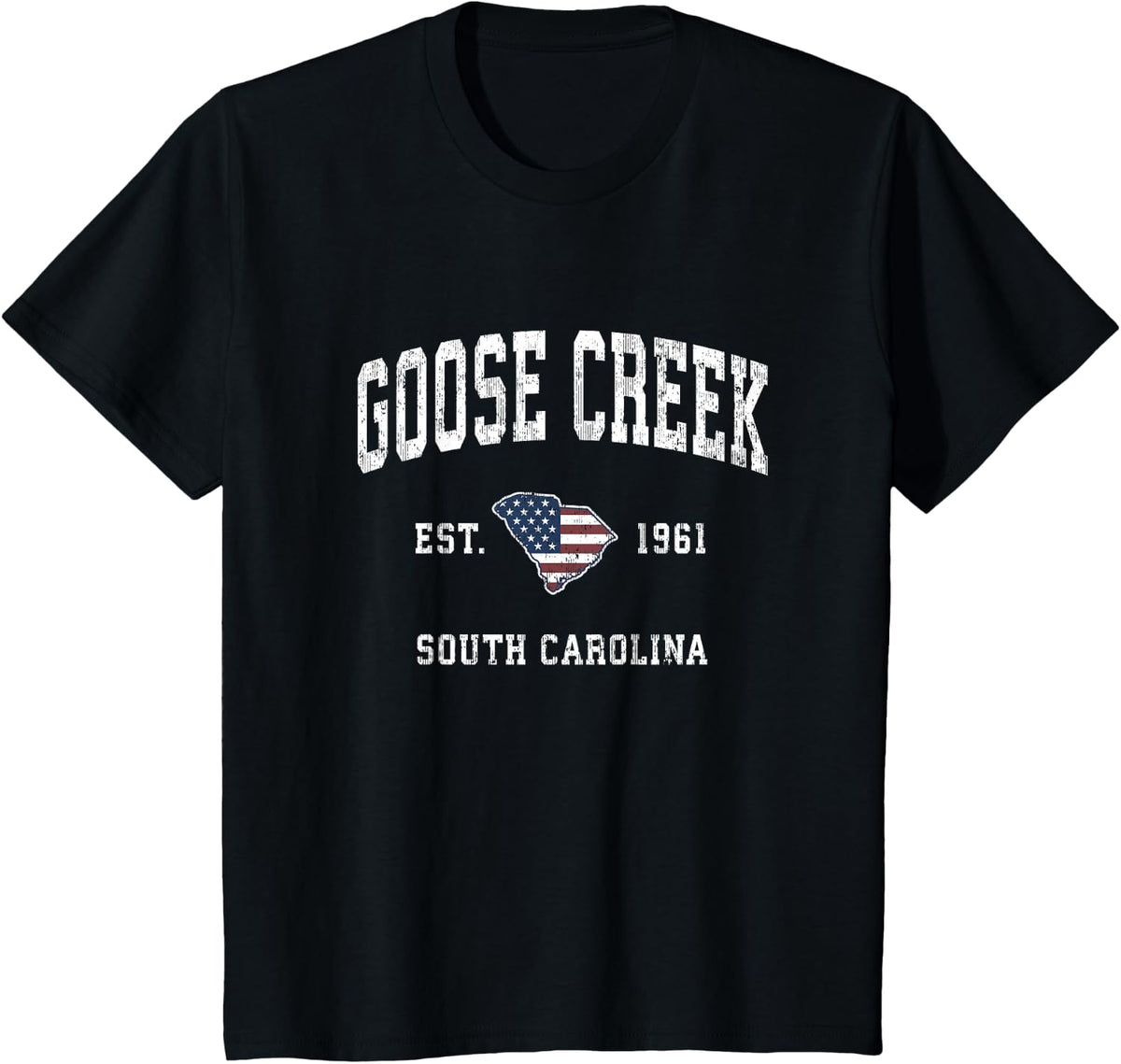Goose Creek South Carolina SC Vintage American Flag Design T-Shirt - Black
