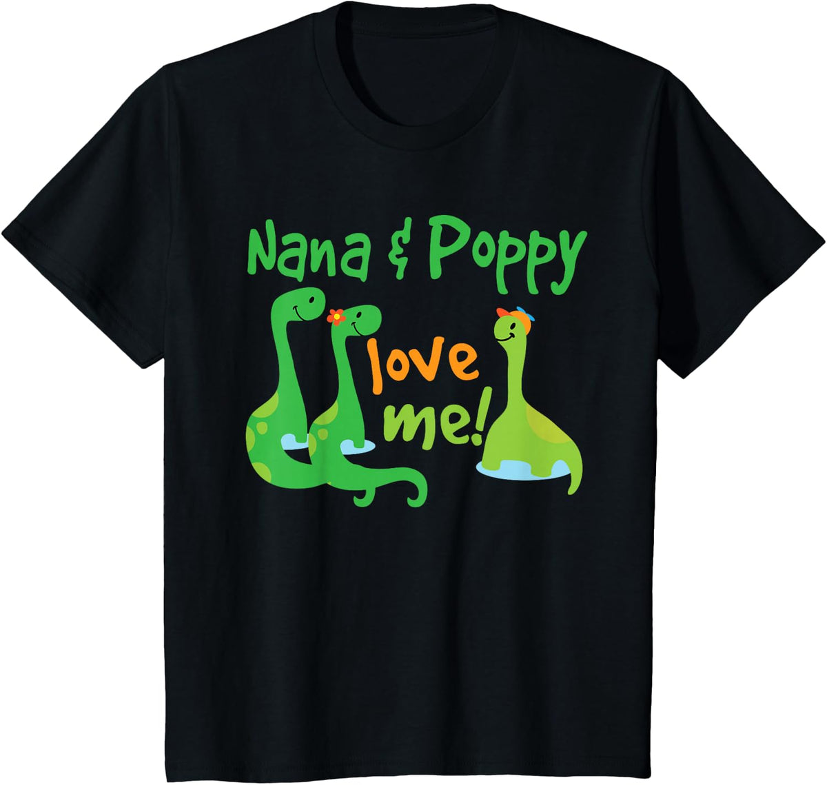 Kids Nana and Poppy Love Me Grandson Dinosaur T-Shirt - Black