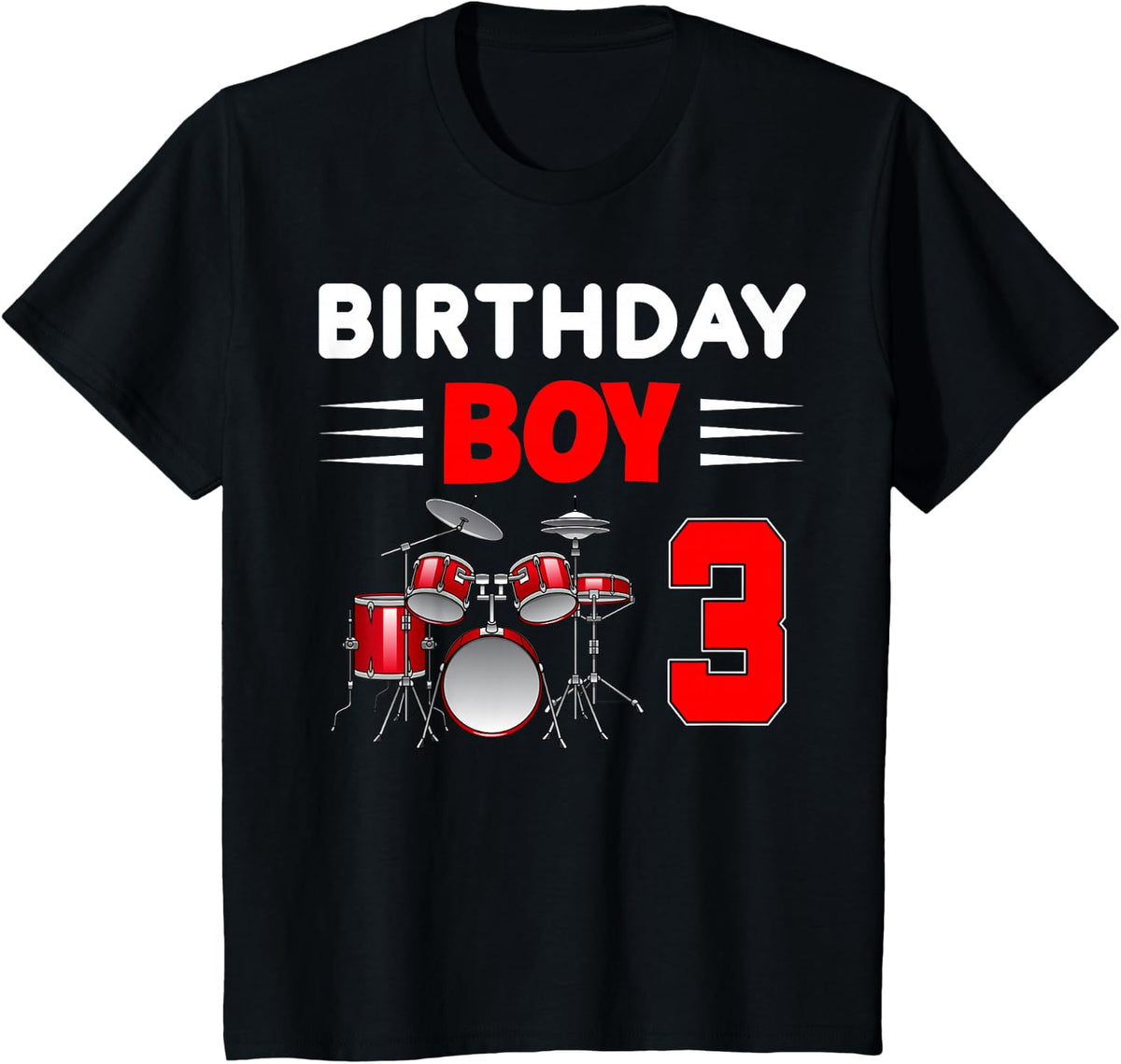 Cool Birthday Boy 3 Drums 3rd Bday 3 Years Old T-Shirt - Black