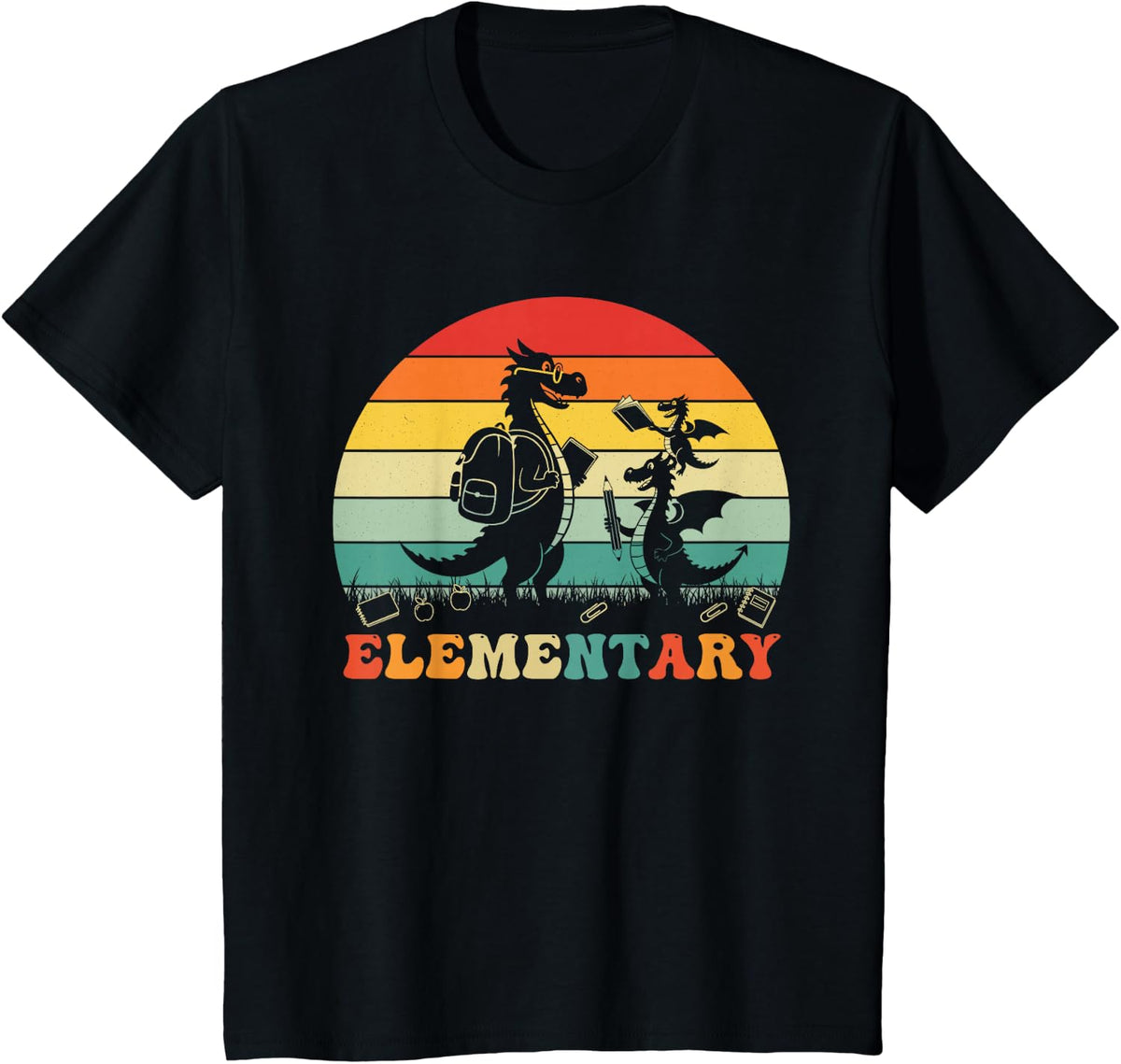 Funny Dragon Elementary Back to School Teacher Student T-Shirt - Black