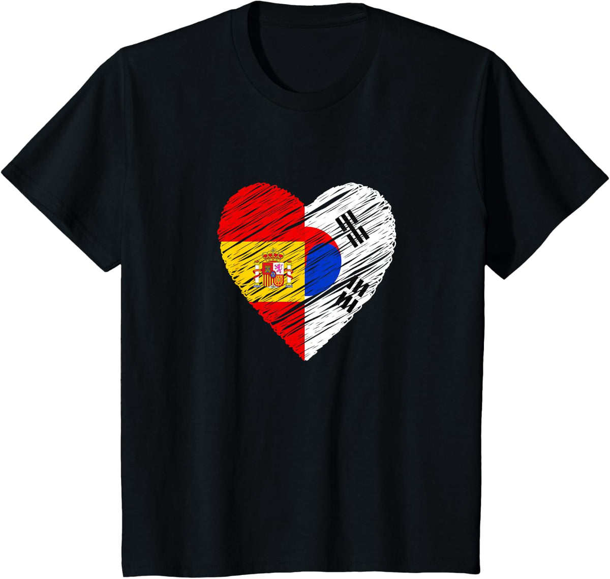 South Korea Spain Heart Spanish Flag Korean Flag Love Heart T-Shirt - Black