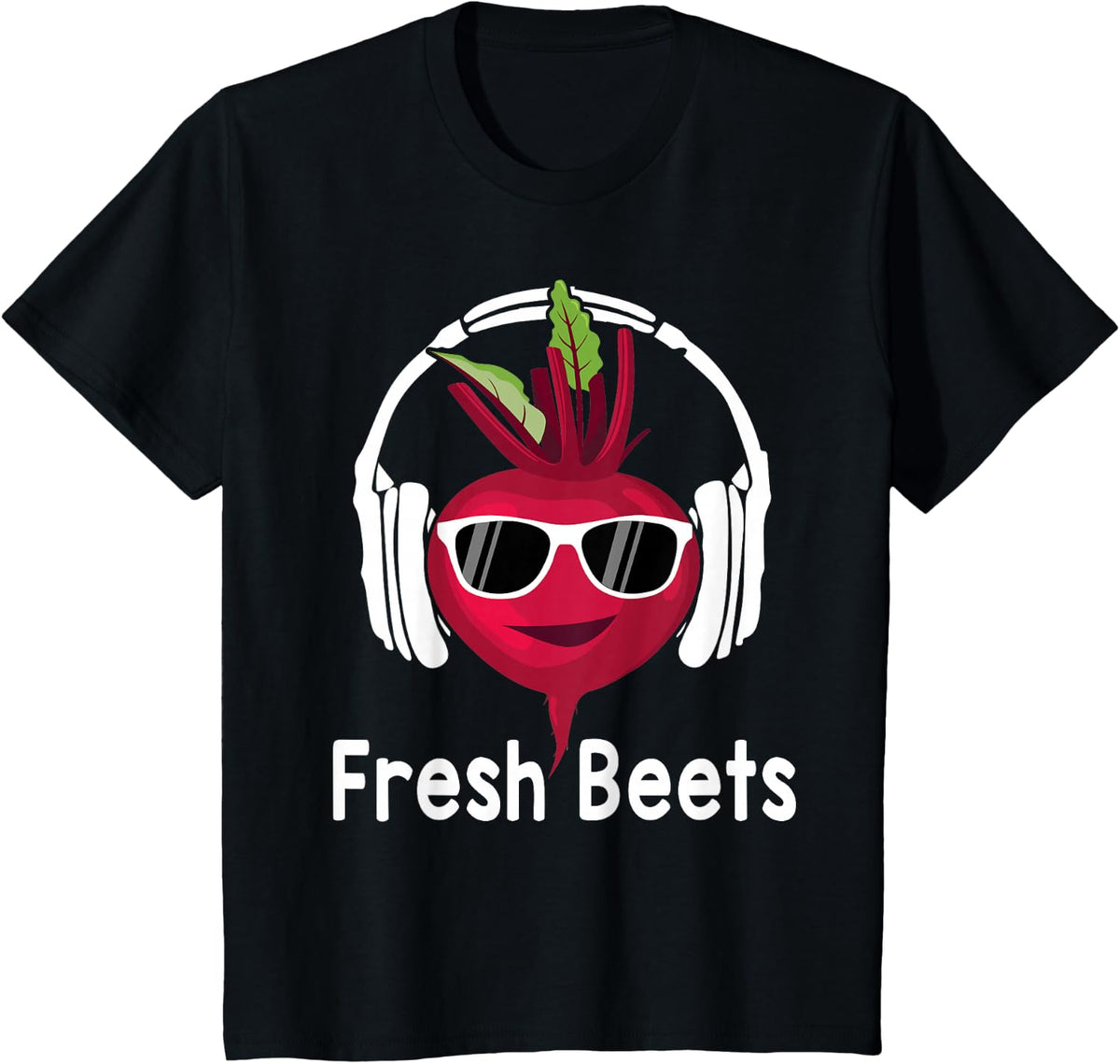 Fresh Beets - Funny Cool Beetroot Headphone Music Beat Pun T-Shirt - Black