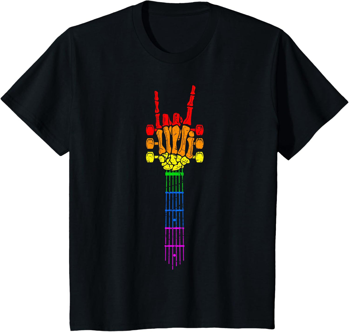 LGBT Rainbow Pride Rock & Roll Skeleton Guitar Music Lover T-Shirt - Black