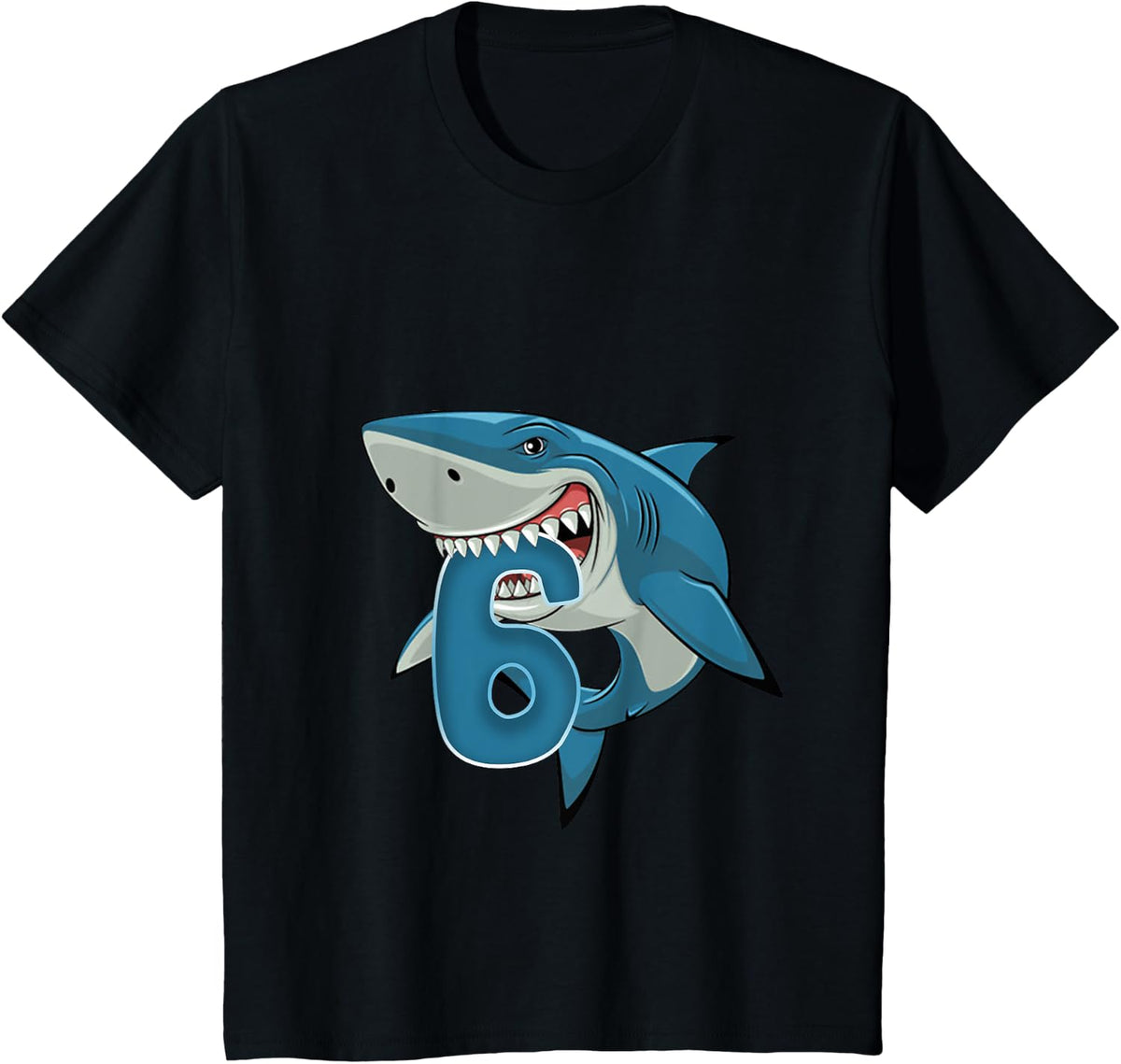 Kids 6 Year Old Shark Shirt 6th Birthday Shark Theme Party T-Shirt - Black