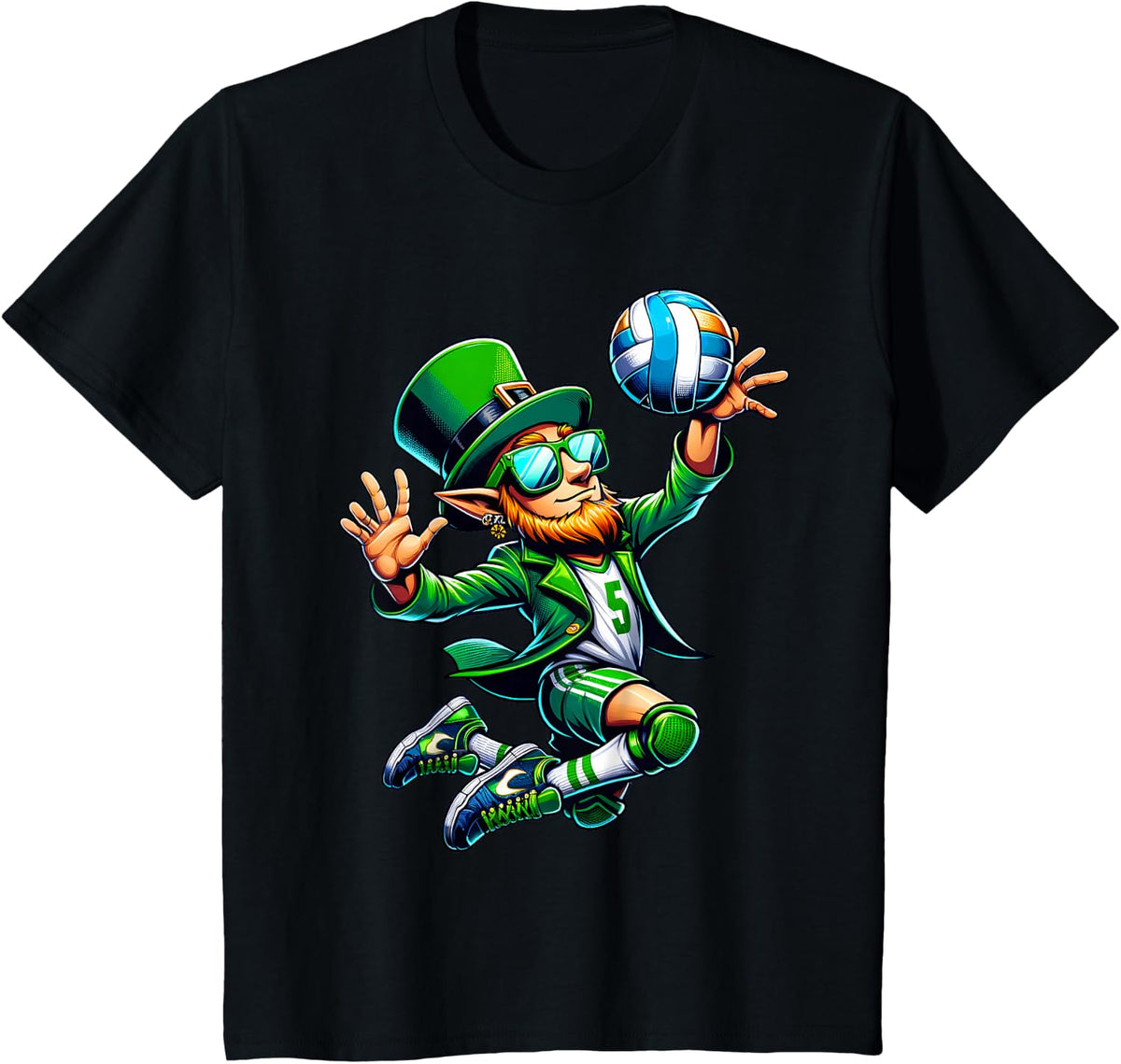 Leprechaun Playing Volleyball St Patricks Day Sport Men Boys T-Shirt - Black