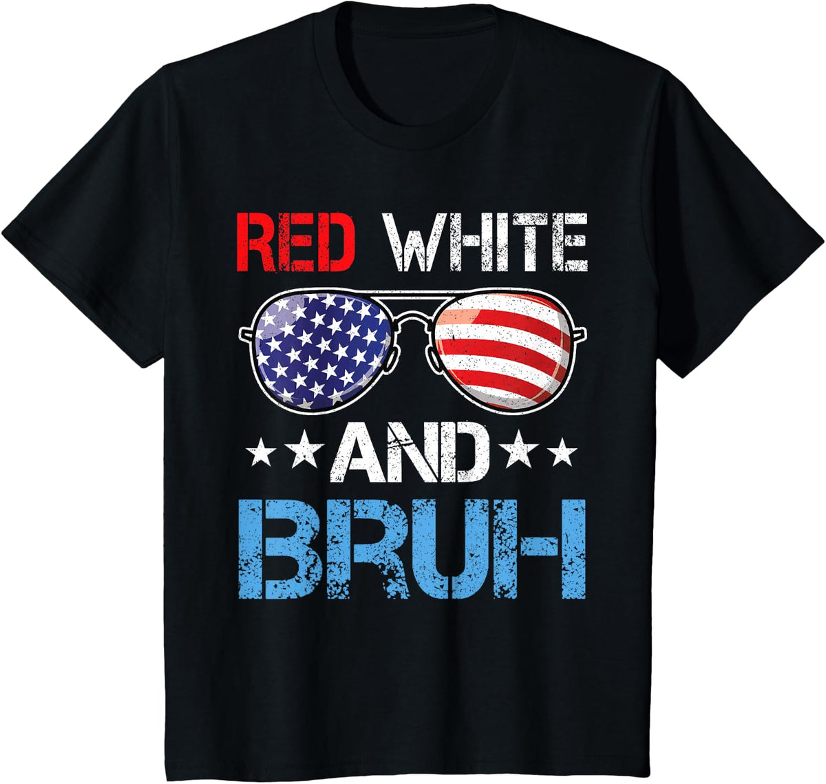Red White And Bruh 4th Of July Boys Patriotic T-Shirt - Black