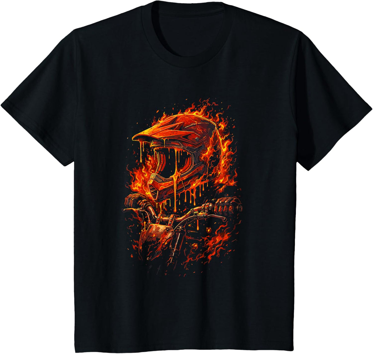 Motocross Helmet Drip Melt Graphic Dirt Bike Racing T-Shirt - Black