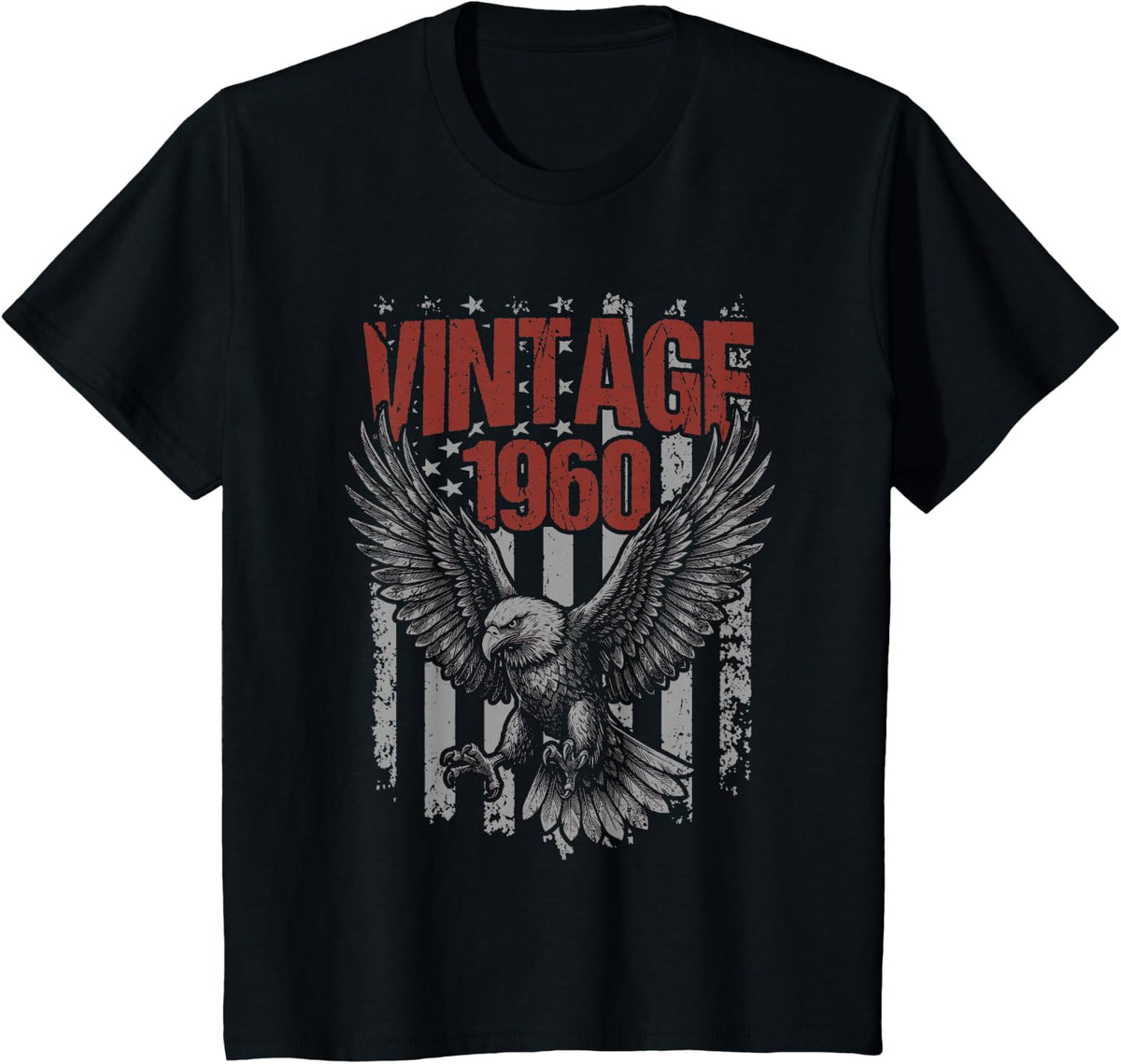 1960 Birthday USA Vintage Bald Eagle Flag T-Shirt - Black