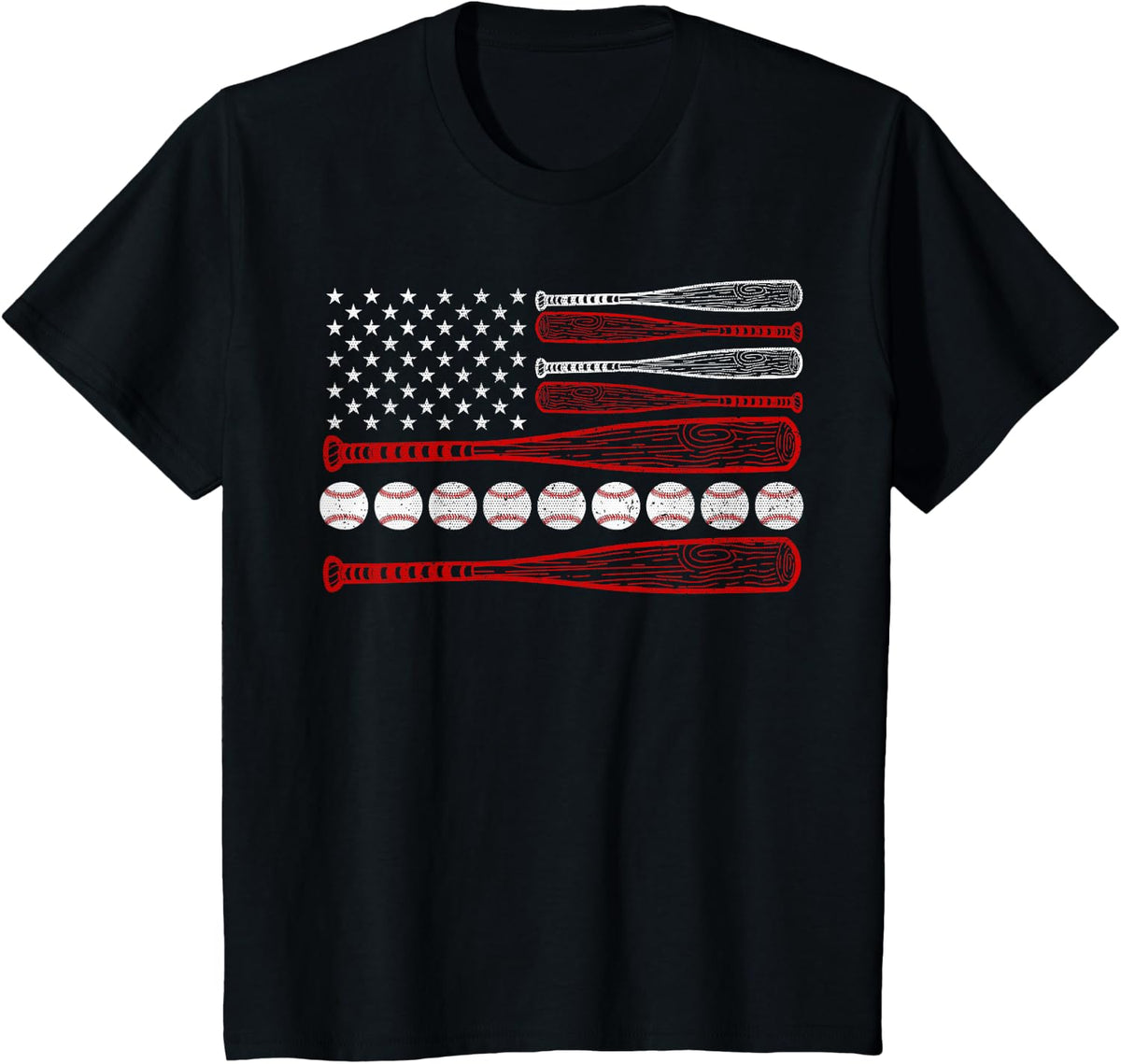 American Flag Baseball Red White Blue 4th of July Boys Men T-Shirt - Black