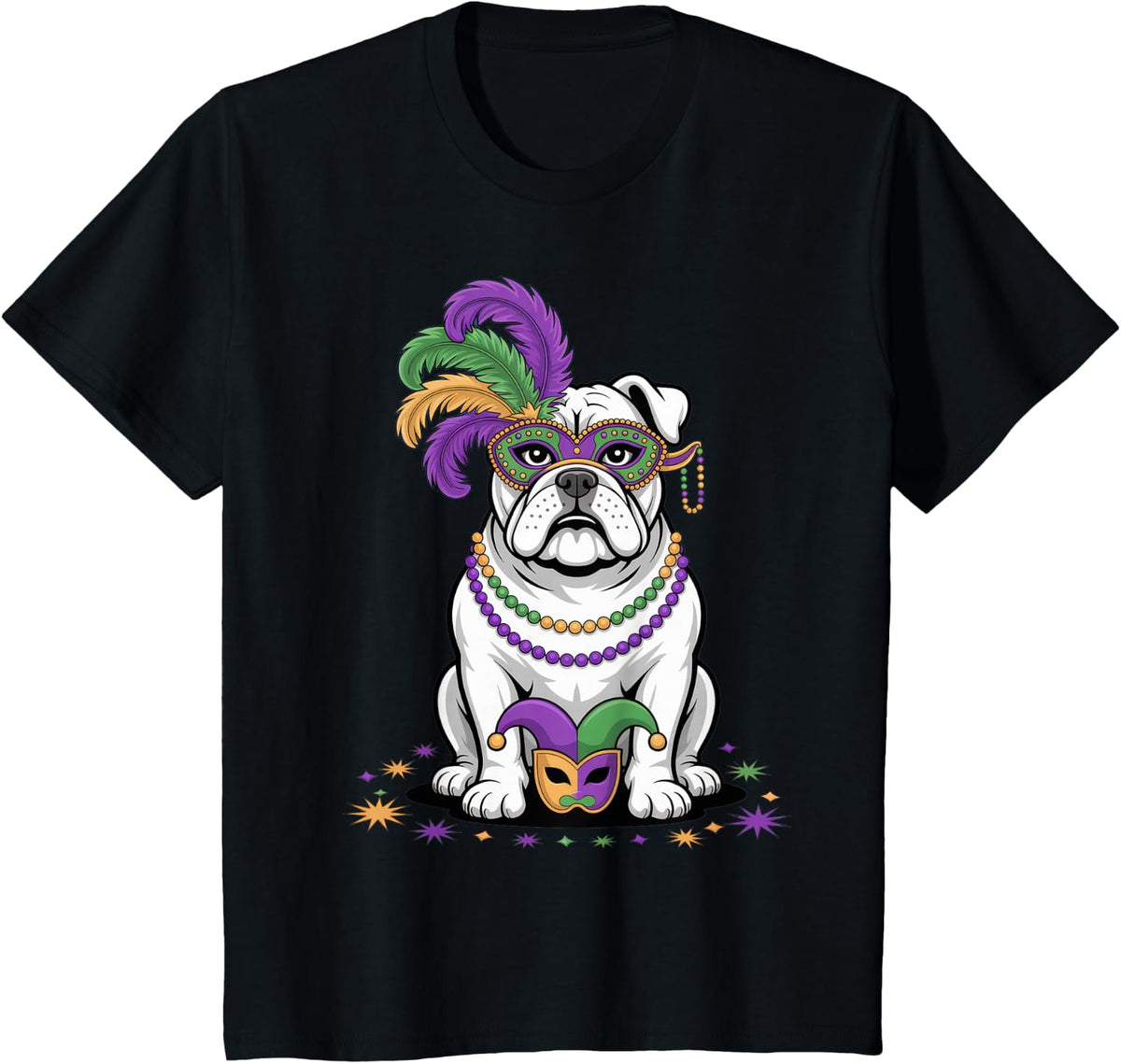 Mardi Gras Bulldog Costume Fun Party Vibes for Dog Lovers T-Shirt - Black