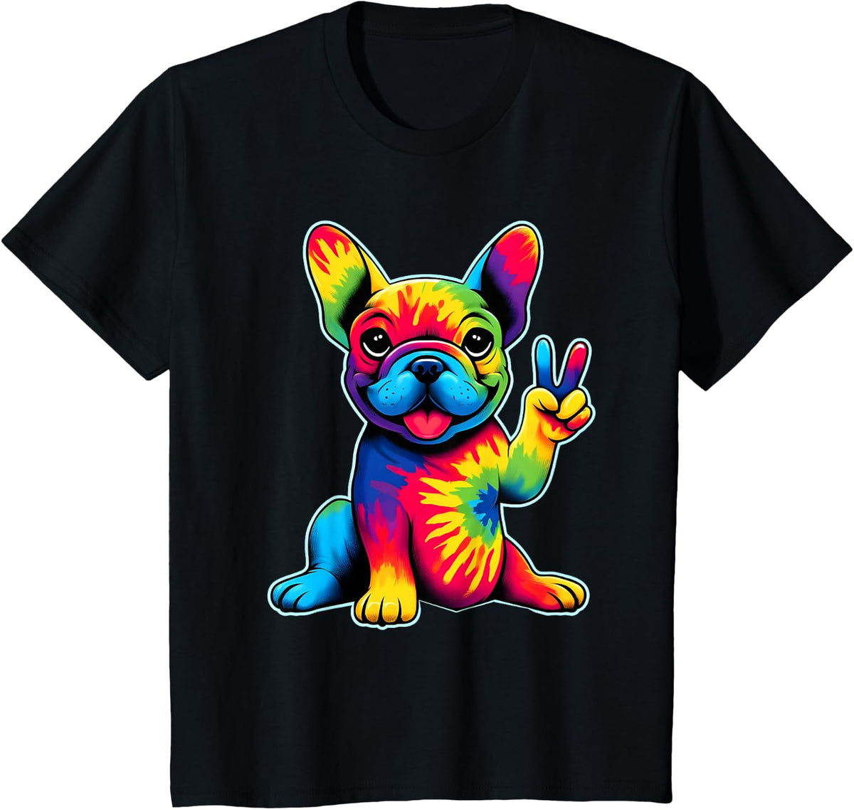 French Bulldog Tie Dye Frenchie Dog Lovers Peace Sign Hippie T-Shirt - Black