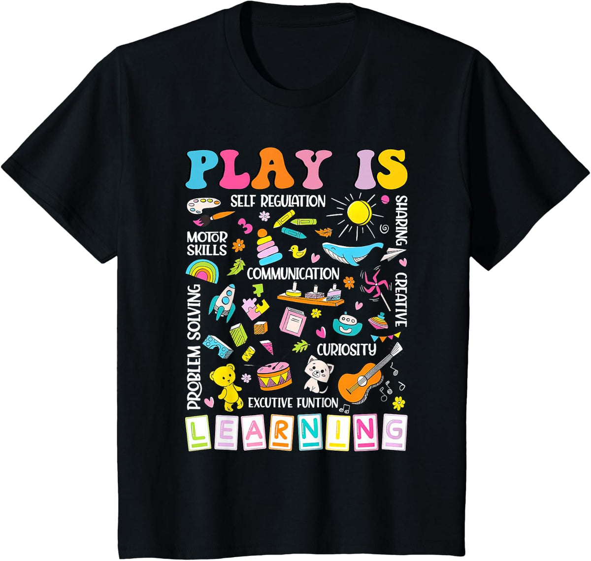 Retro Play Is Learning Kindergarten Teacher T-Shirt Tee Back To School - Black