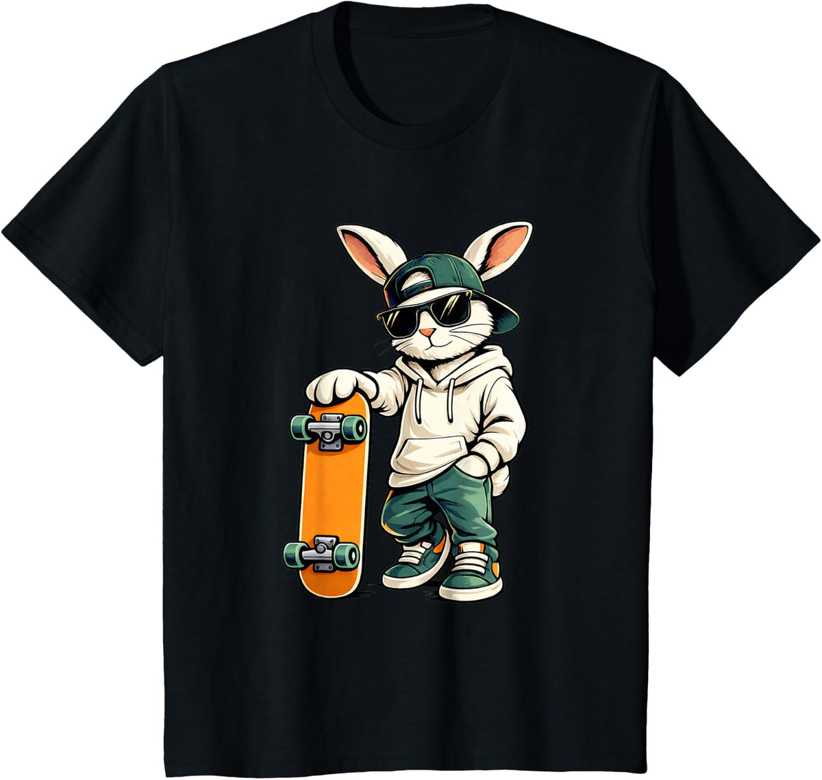Easter Skater Bunny Skateboard Rabbit Skating Boys Kids Men T-Shirt - Black