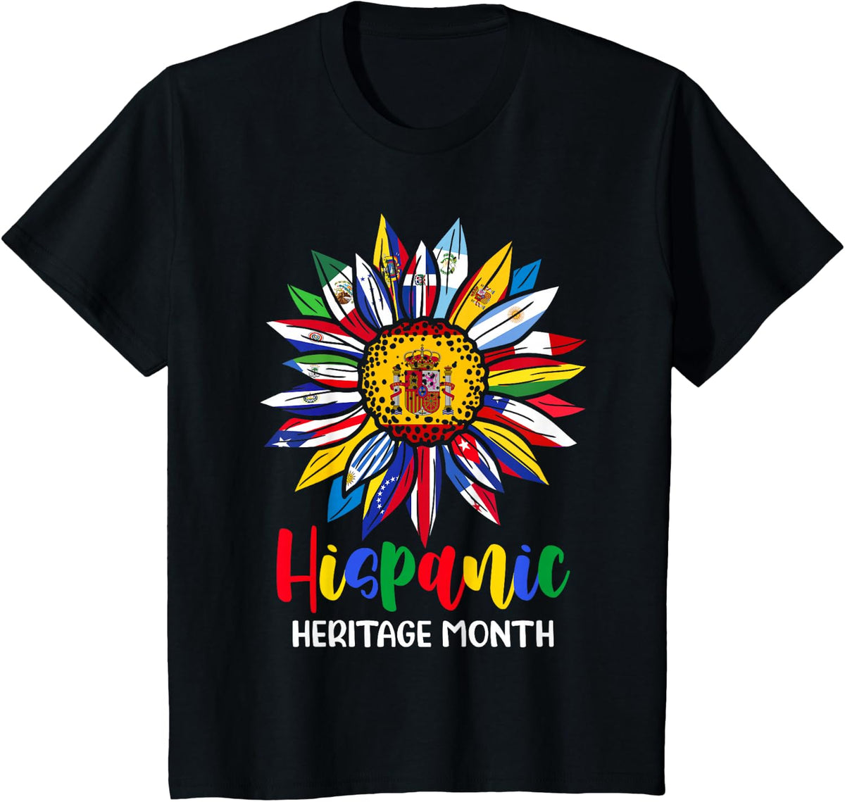 Hispanic Heritage Month Spain Flag Sunflower Latino Flags T-Shirt - Black