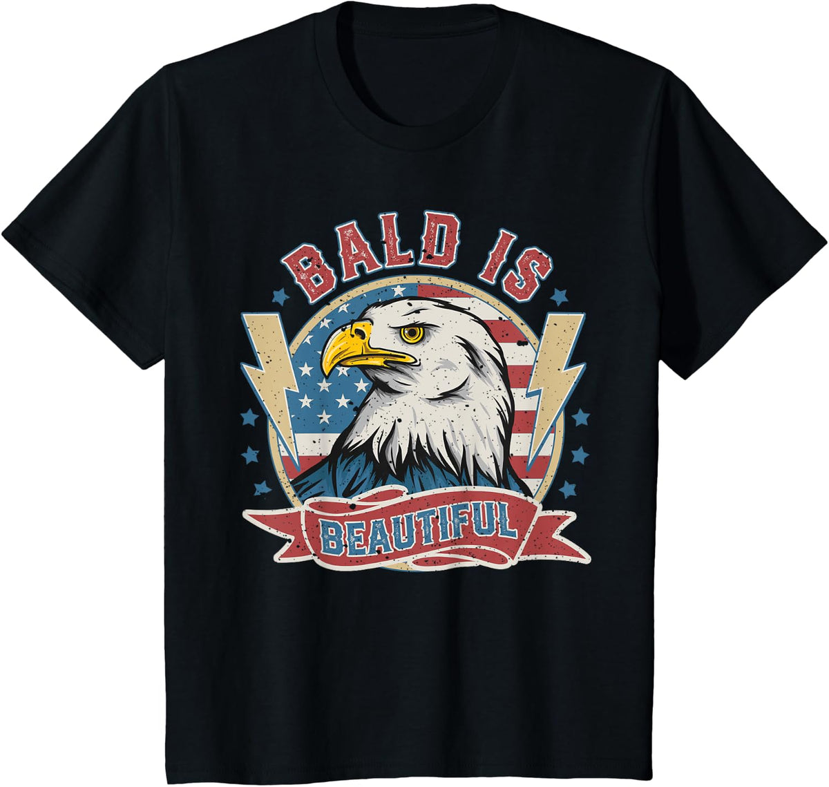 Bald Is Beautiful 4th of July Independence Day Bald Eagle T-Shirt - Black