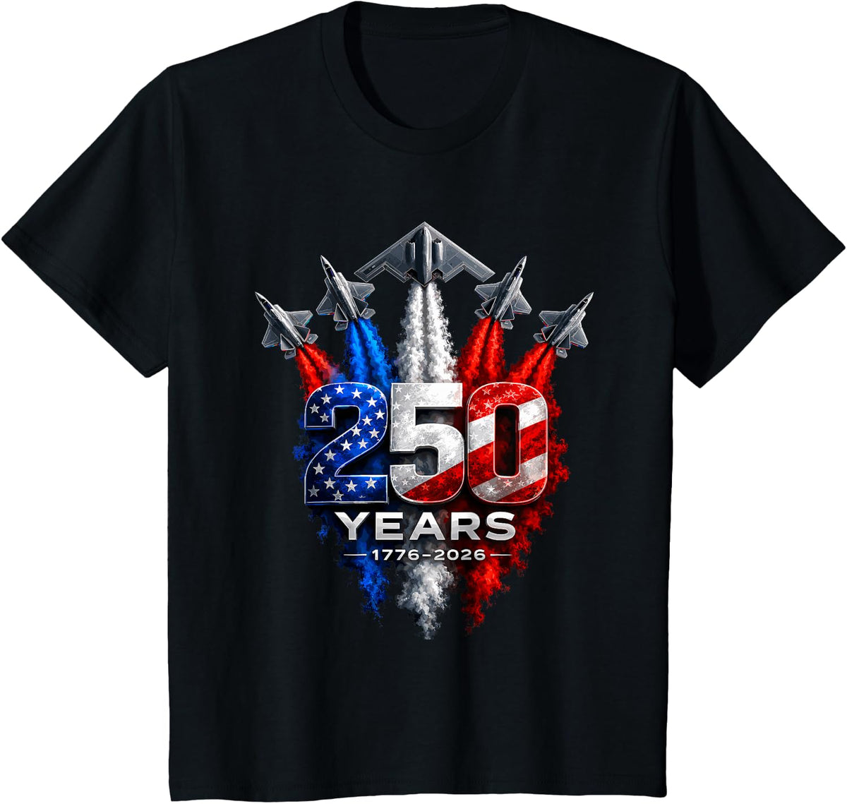 USA Patriotic 250 Years American 250th Anniversary 4th July T-Shirt - Black