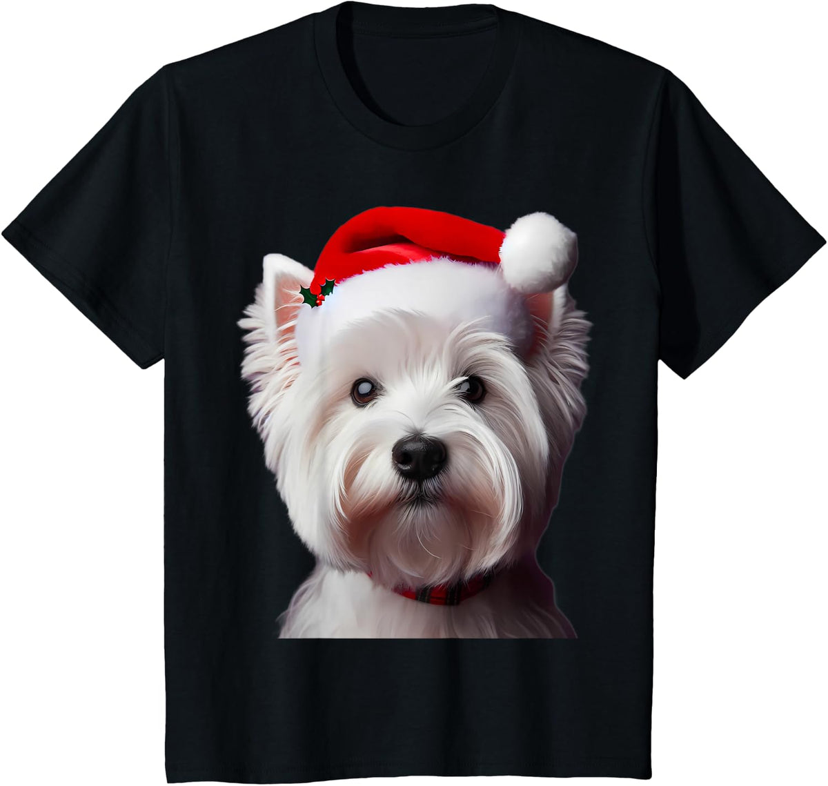 West Highland White Terrier With Santa Hat Christmas Dog Mom T-Shirt - Black