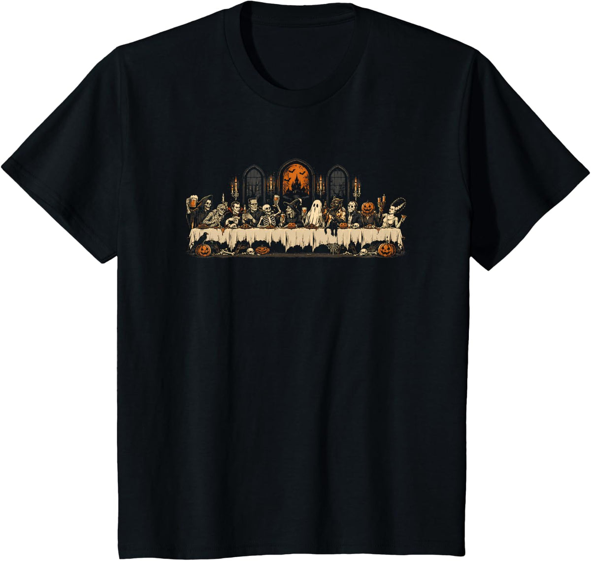 Classic Halloween Monsters Horror Dinner Party Supper T-Shirt - Black