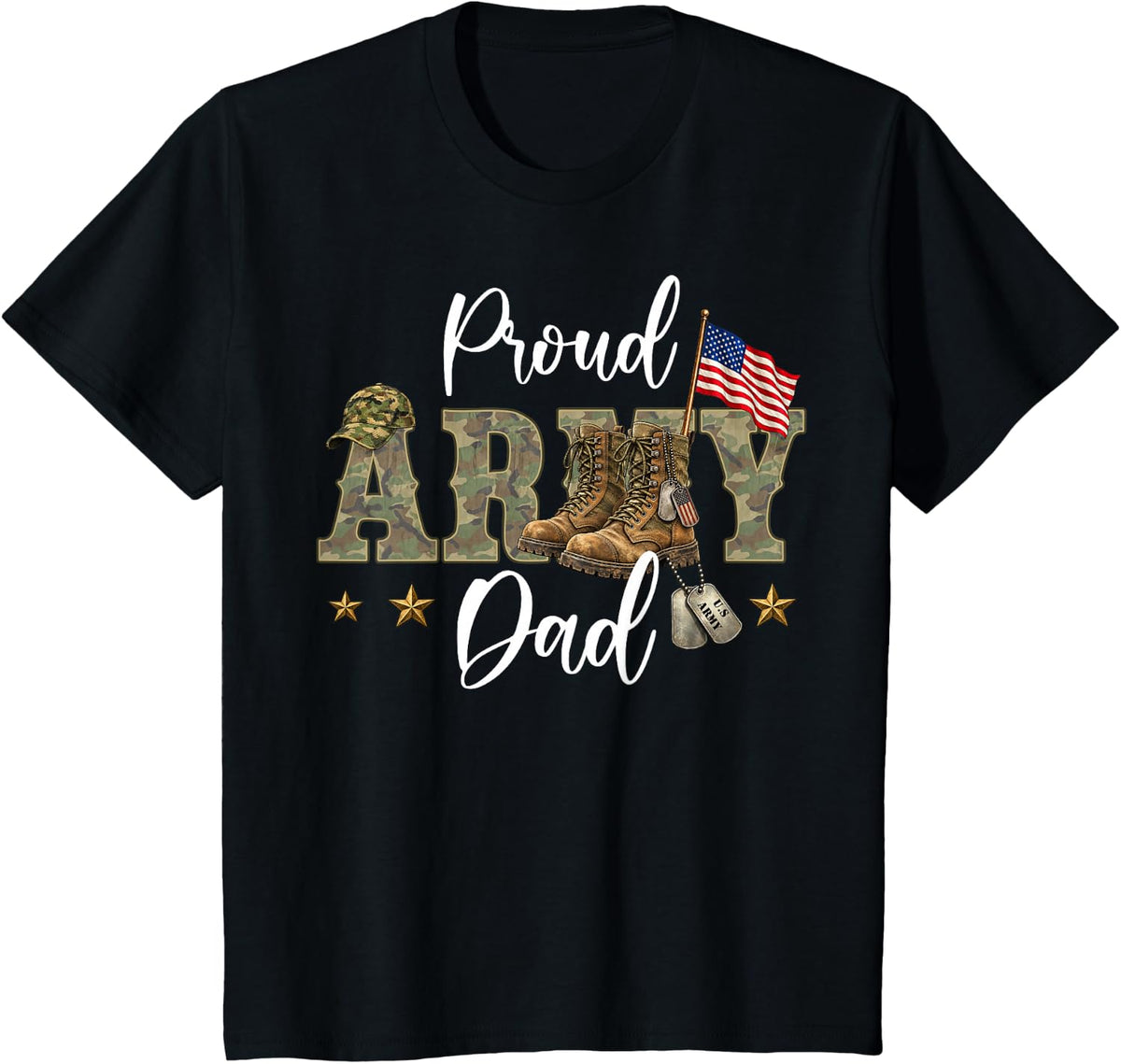 Proud Army Dad Military Dad Veterans Day Father's Day T-Shirt - Black