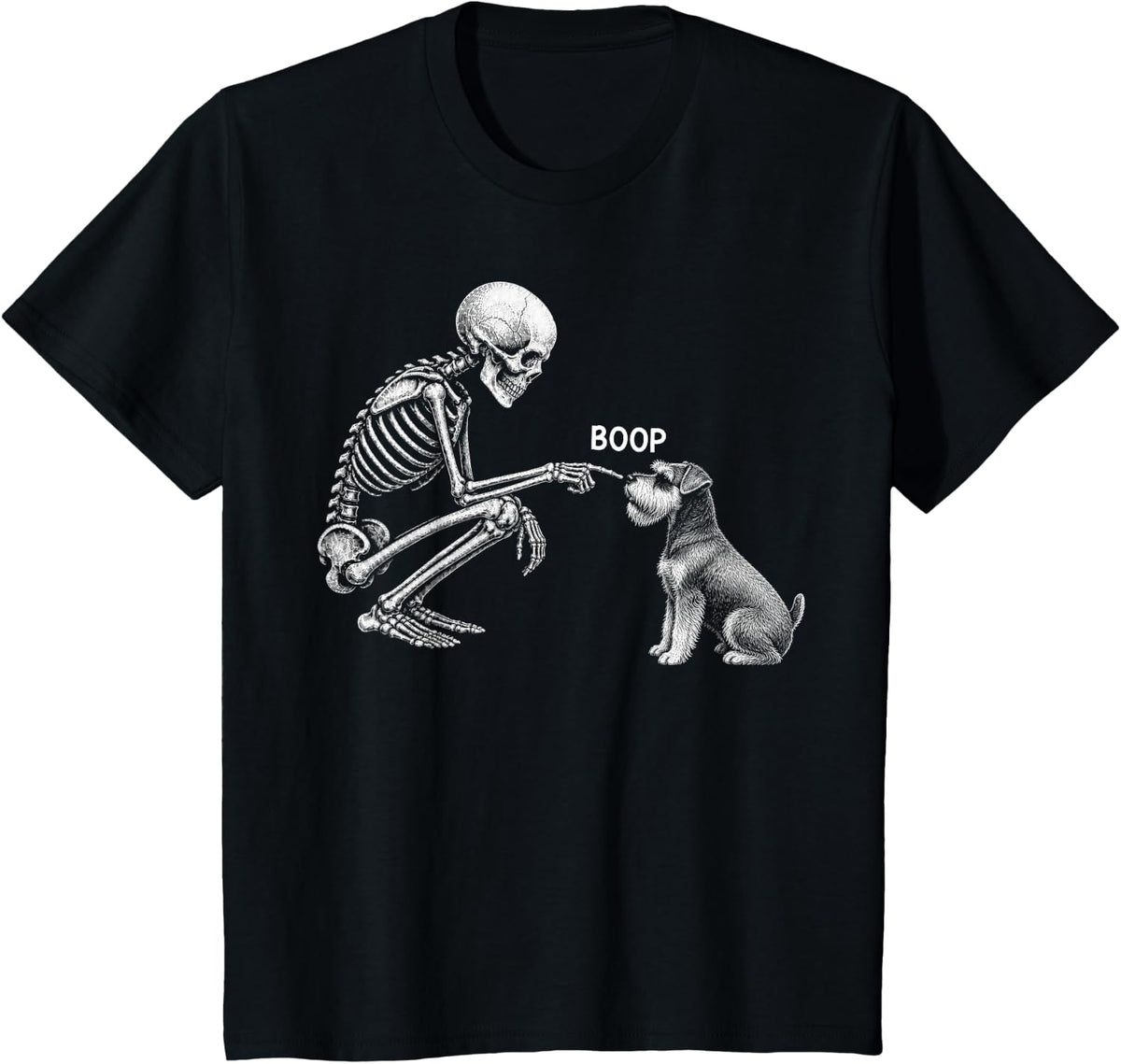 Skeleton Boop Miniature Schnauzer Dog Nose Vintage Halloween T-Shirt - Black