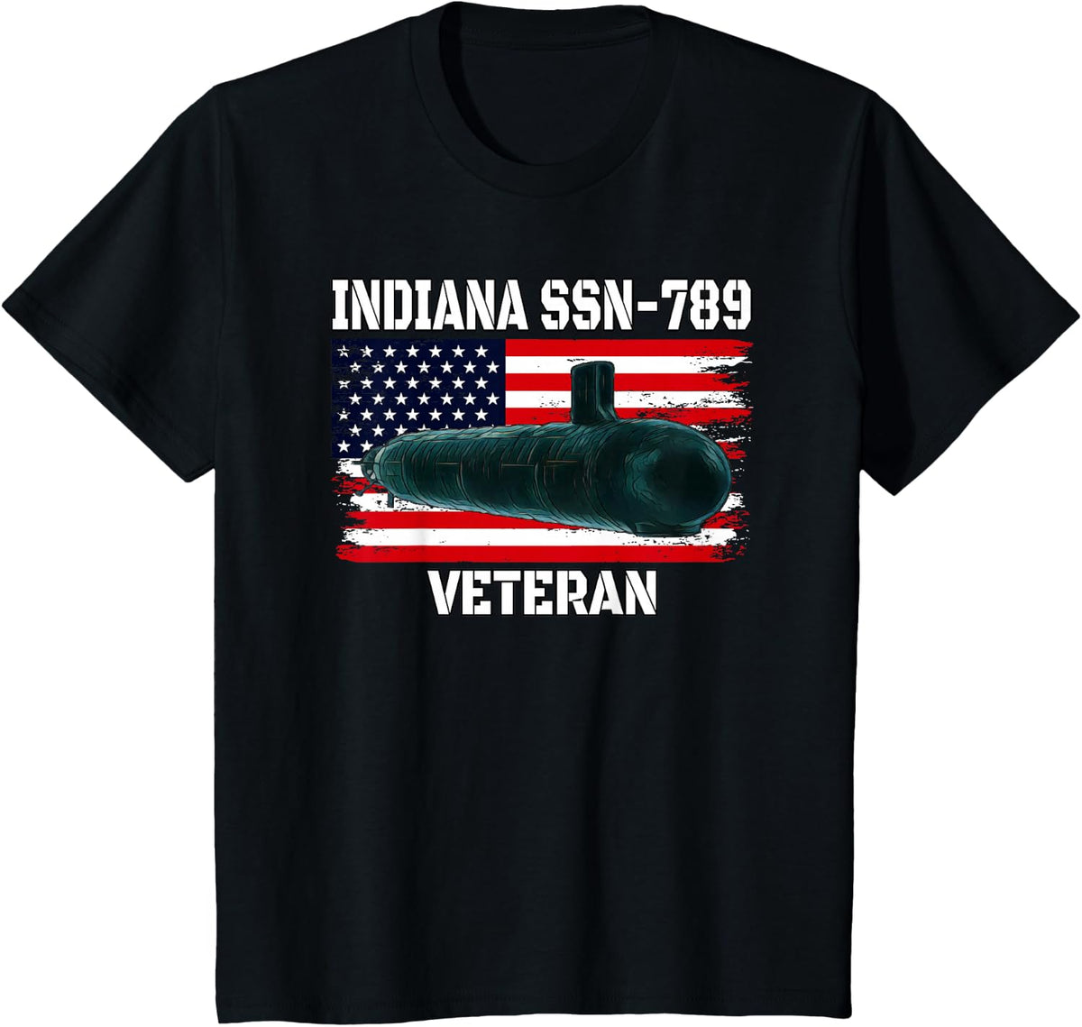 Submarine USS Indiana SSN-789 Veteran Grandfather Dad Son T-Shirt - Black