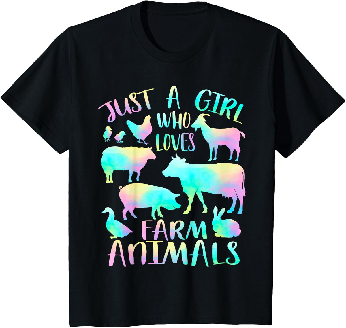 Just a Girl Who Loves Farm Animals - Cows Pigs Goats Lover T-Shirt - Black