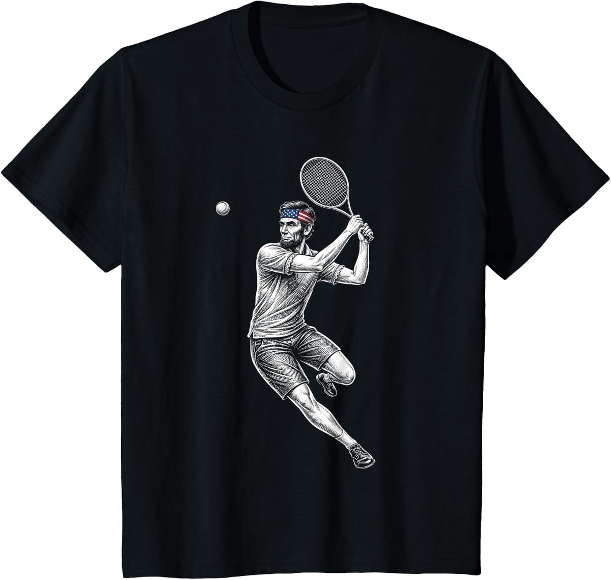 Abraham Lincoln President Playing Tennis Retro Vintage T-Shirt - Black