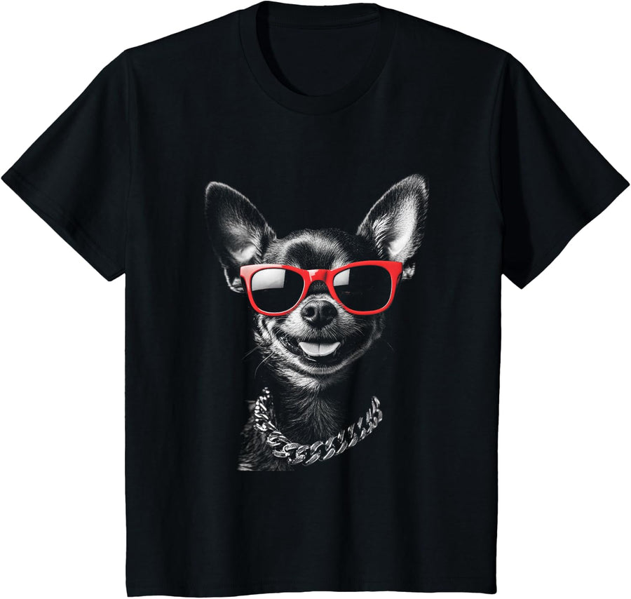 Chihuahua with Sunglasses Cool Dog Sassy Attitude T-Shirt - Black