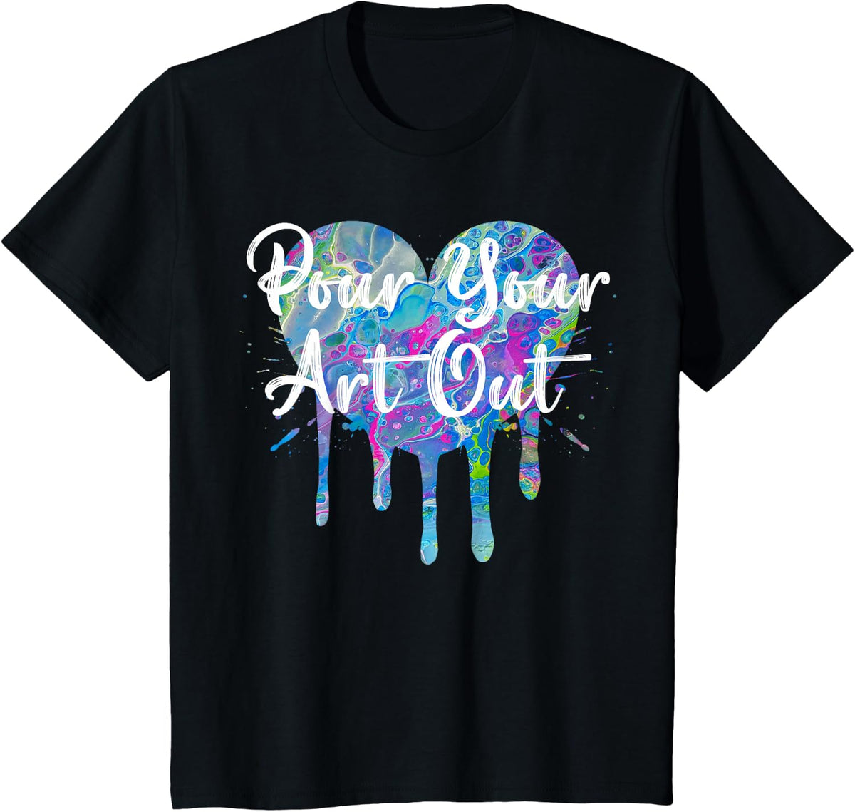 Acrylic Pour Art Fluid Paint Splatter T-Shirt - Black