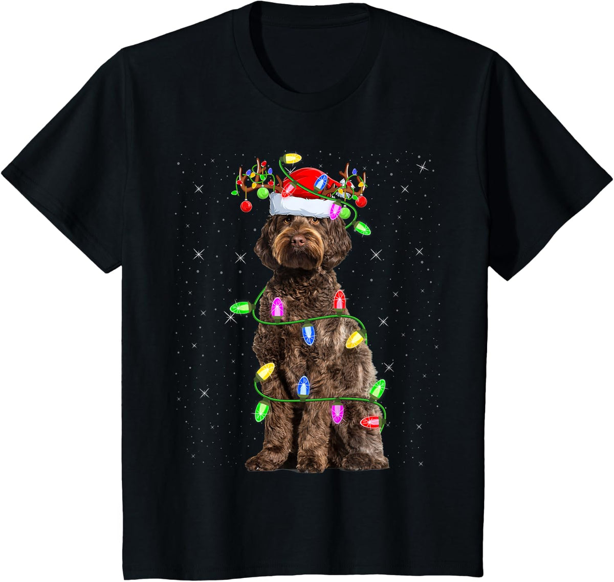 Labradoodle Dog Xmas Lighting Santa Labradoodle Christmas Men Women Kids T-Shirt - Black